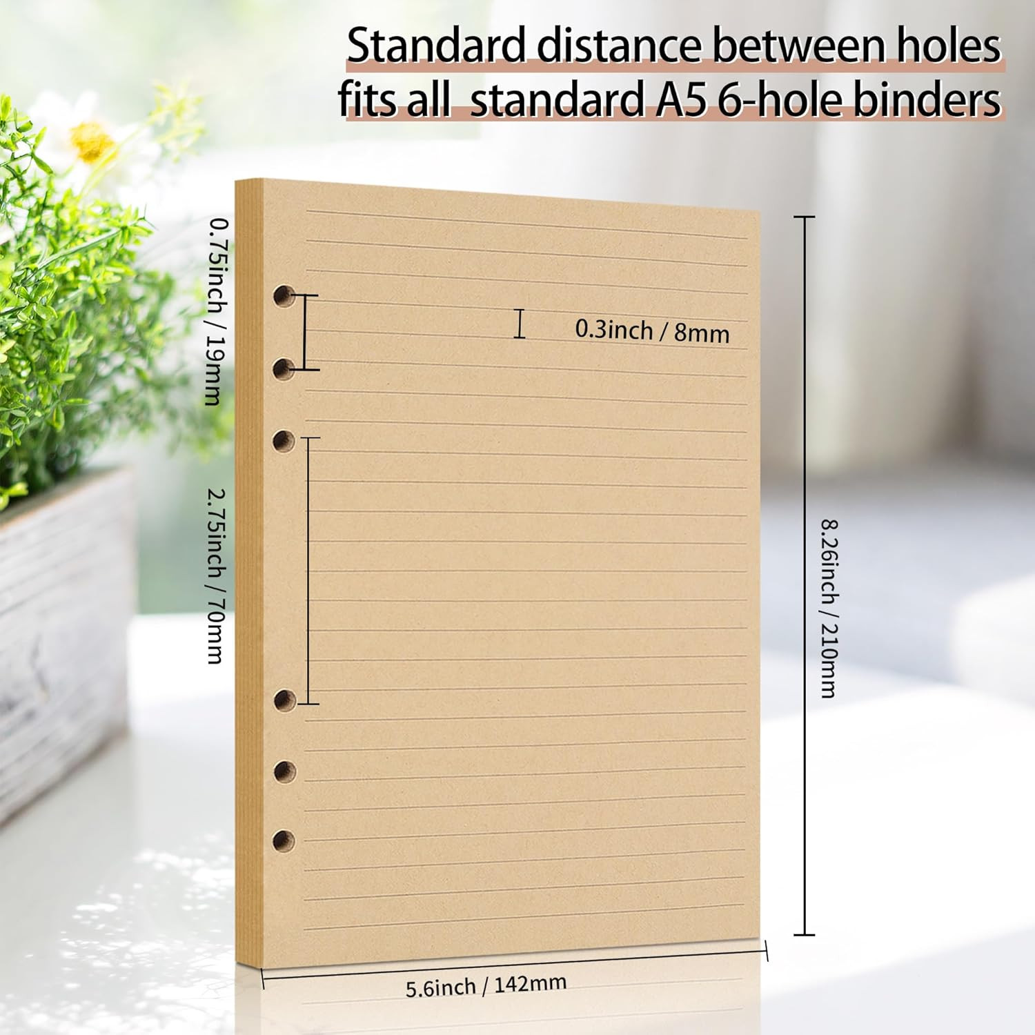 Vintage Kraft Paper – A5 Lined Flipchart Refill 80 Sheets (160 Pages) for 6-Rin