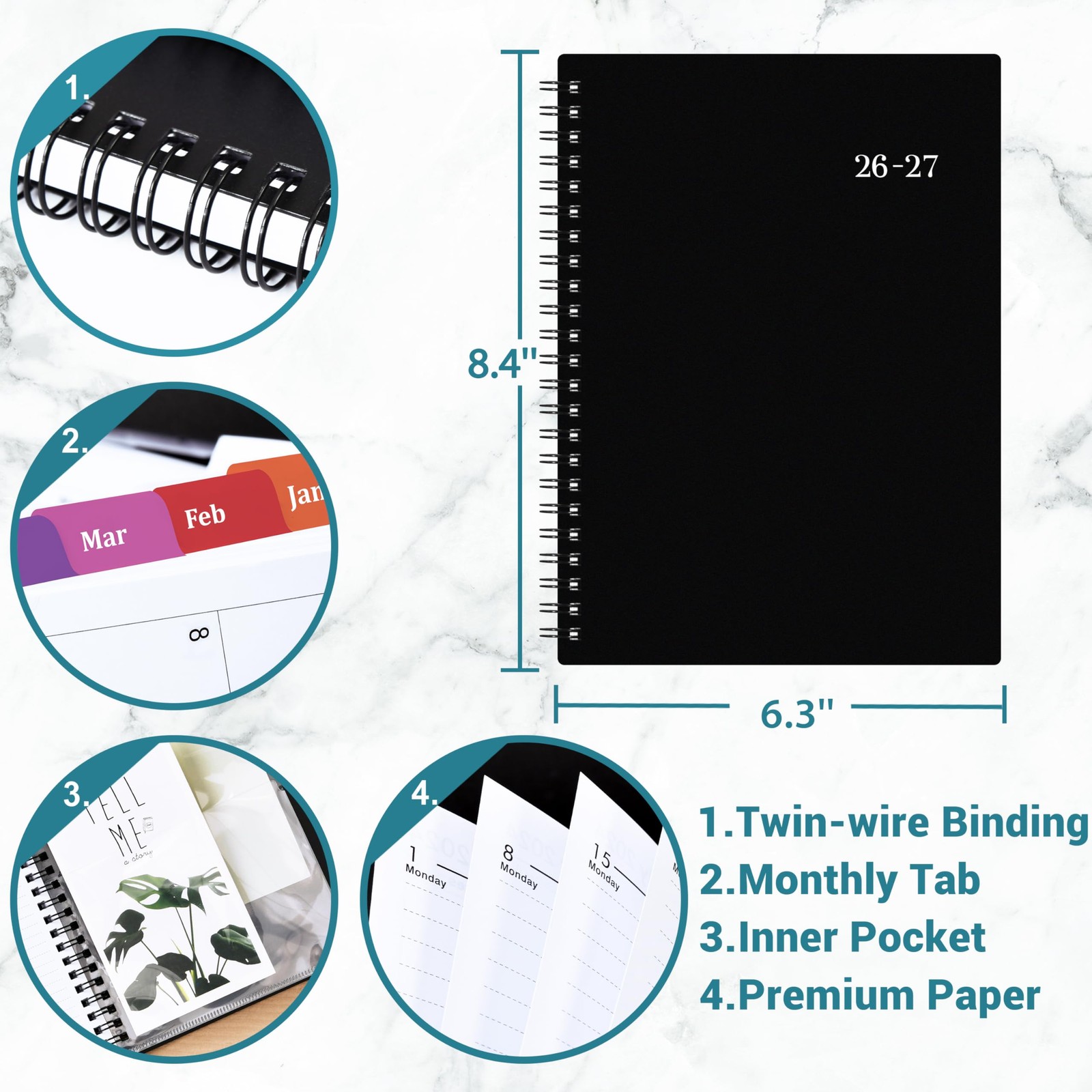 Planner 2026-2027 – Academic 2026-2027, July 2026 6.3″ x 8.4″, Black