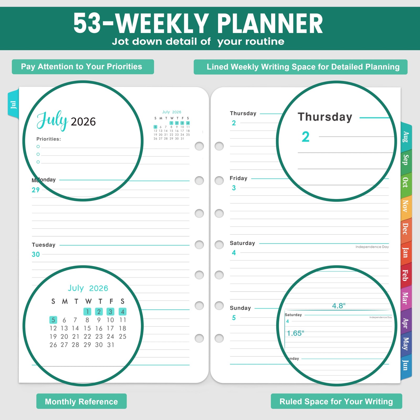 2026-2027 Planner Refills – 7-Hole Punched 5.5″ x 8.5″, Dopamine Color