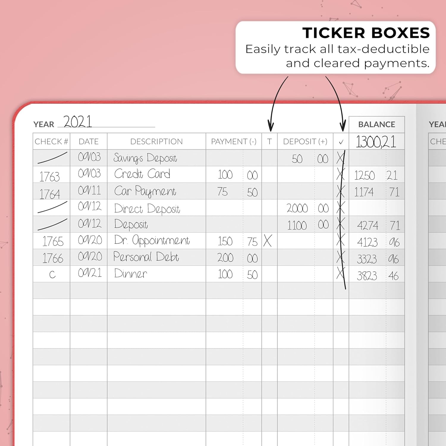 Skyline Registro de cheques – Libro registro A5 (5.8” x 8.3”), Rojo –