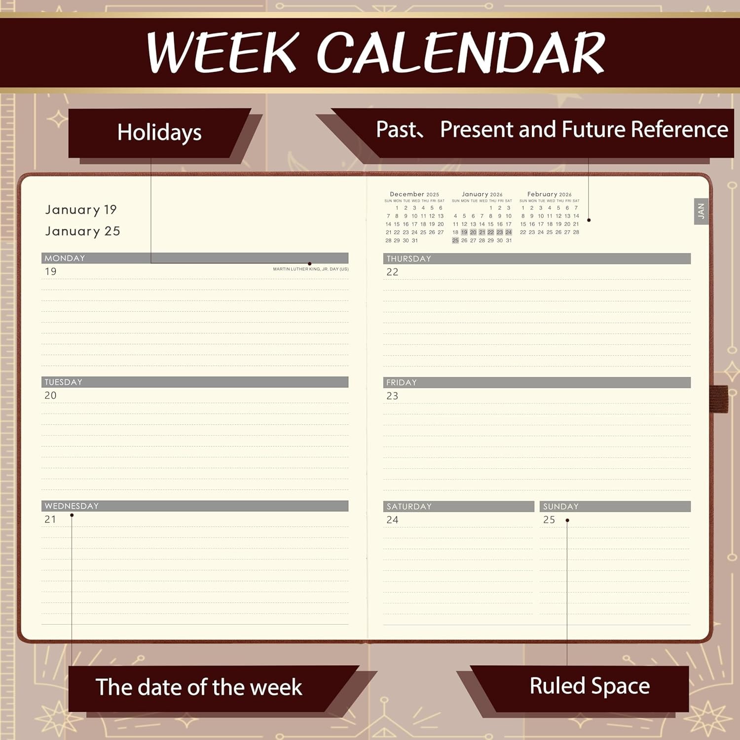 Elegant 2026 Leather Planner – 9″x11″, Weekly & Monthly Layouts Plus Accessories