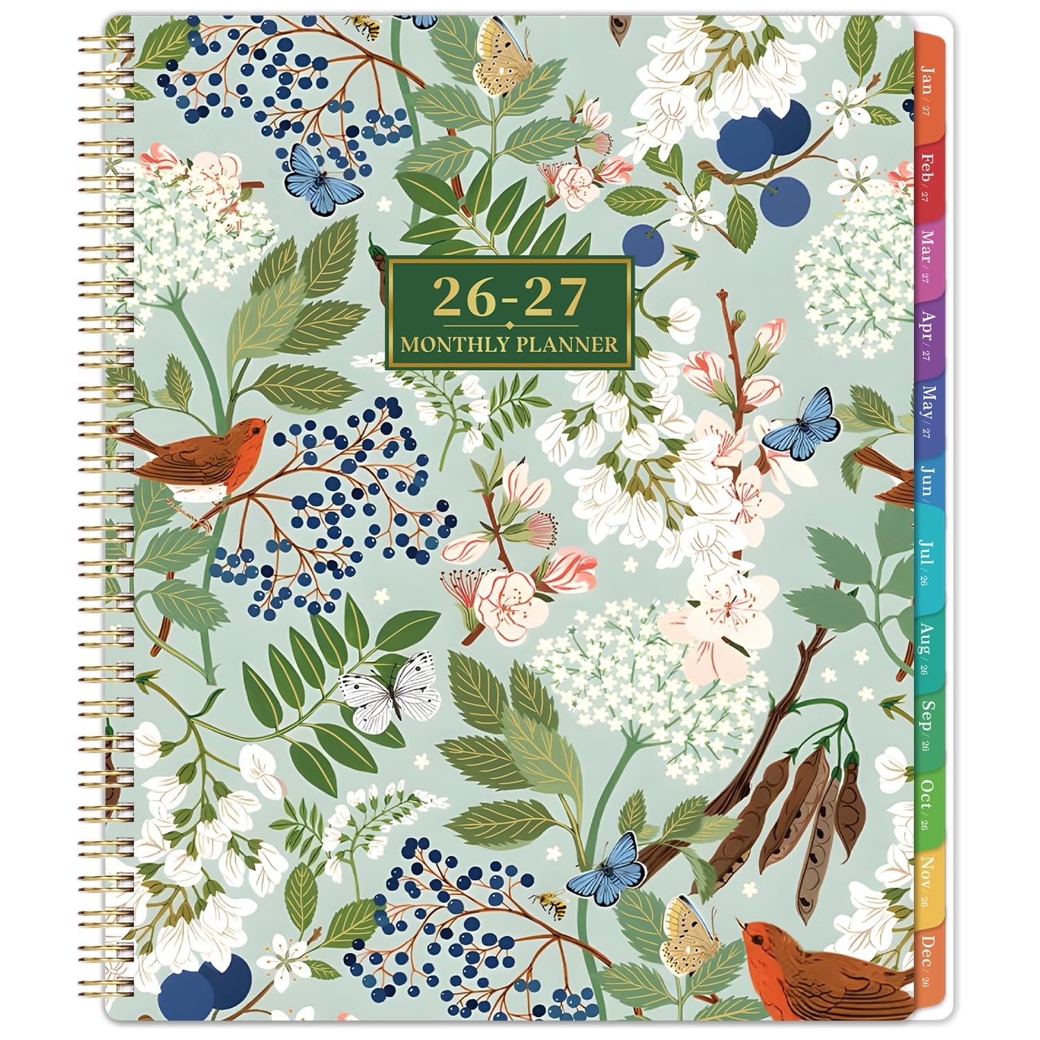2026-2027 Monthly Planner – Academic 9″x11″, Green & Floral