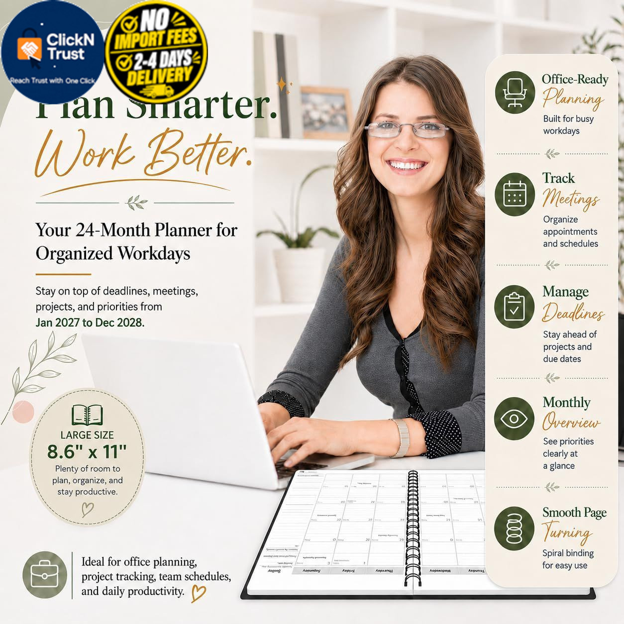 2027-2028 Monthly Planner, Jan 2027-Dec 2028, A4 2027 – Dec Black