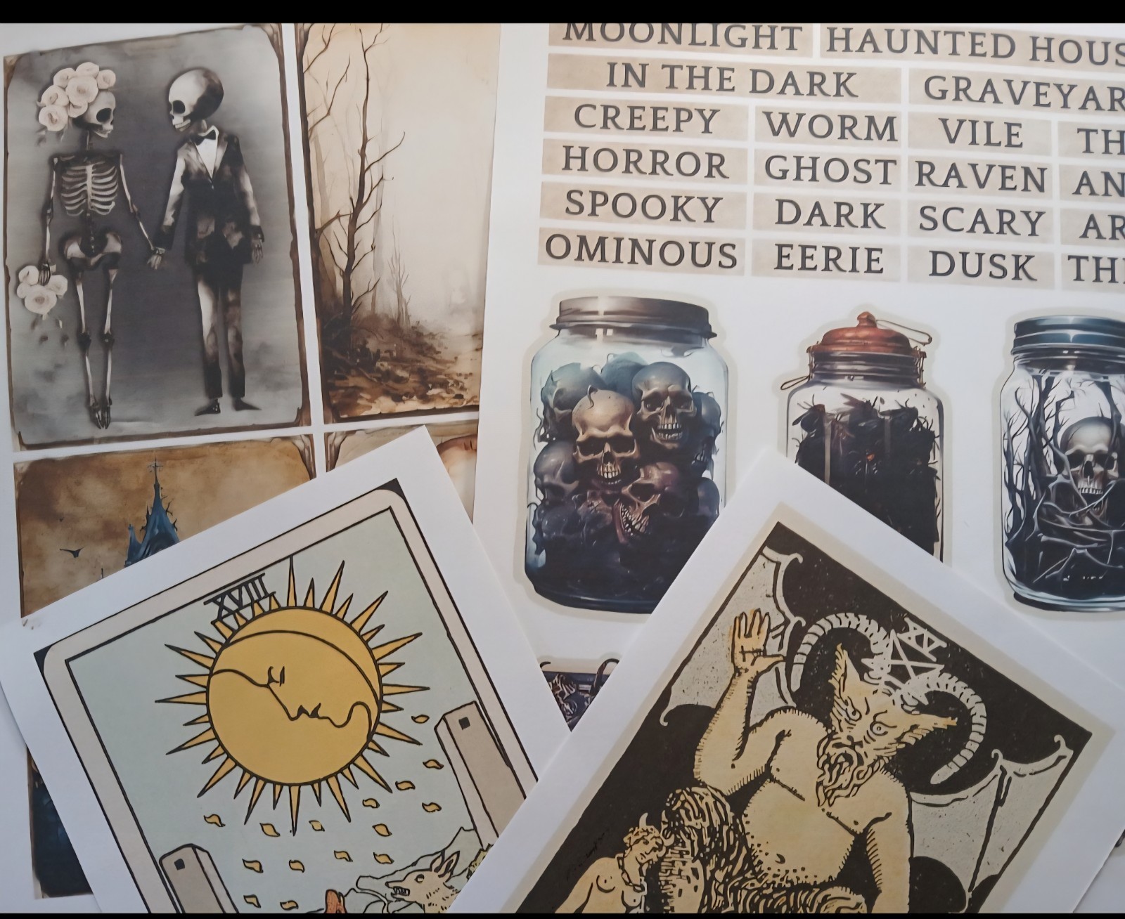 Junk Journal Booklet “SKELETON TAROT” Handmade Fortune Teller 5.5″x8.5″ 40pg