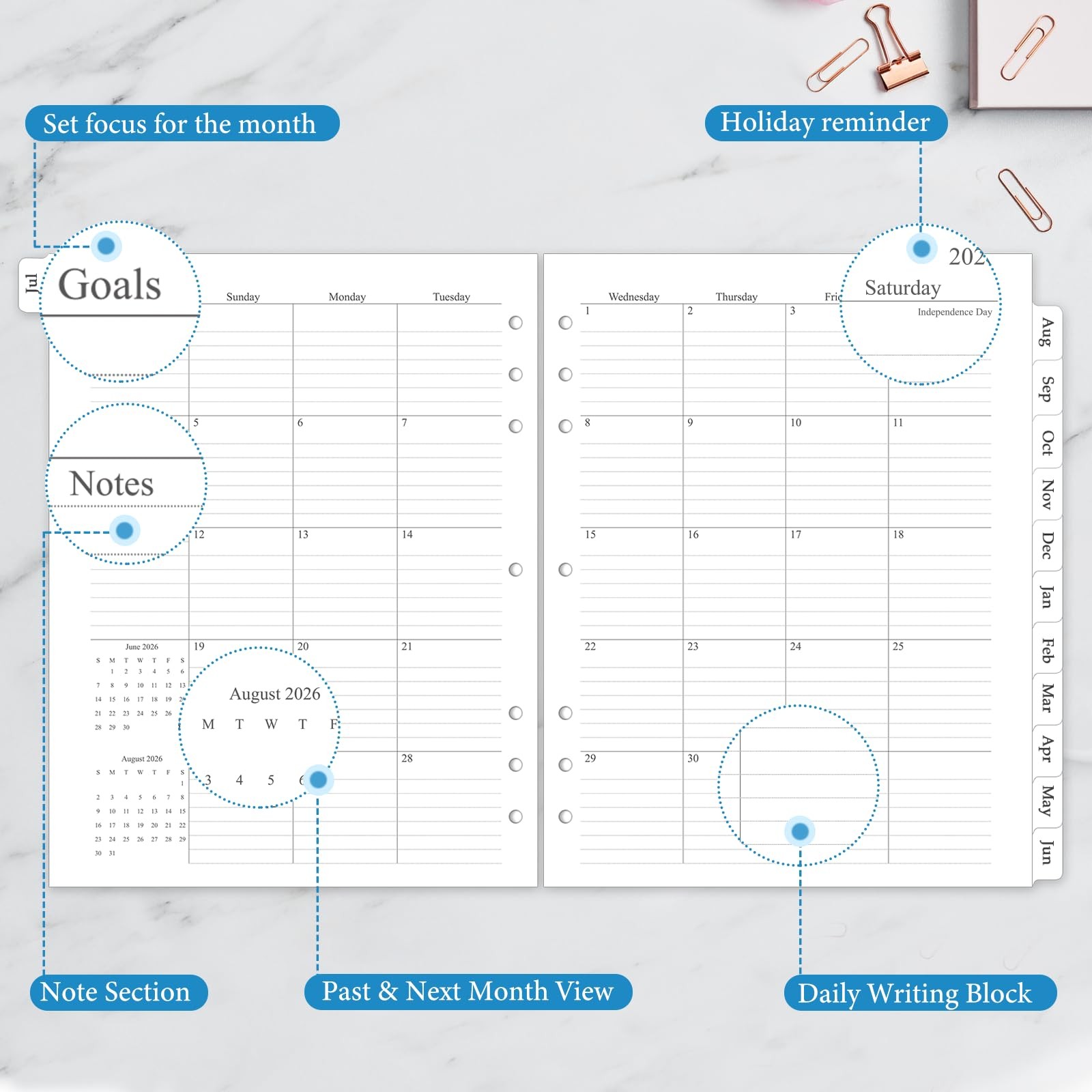 2026-2027 Monthly Planner Refill, A4 Letter Size Folio – 5(8.5″x11″)