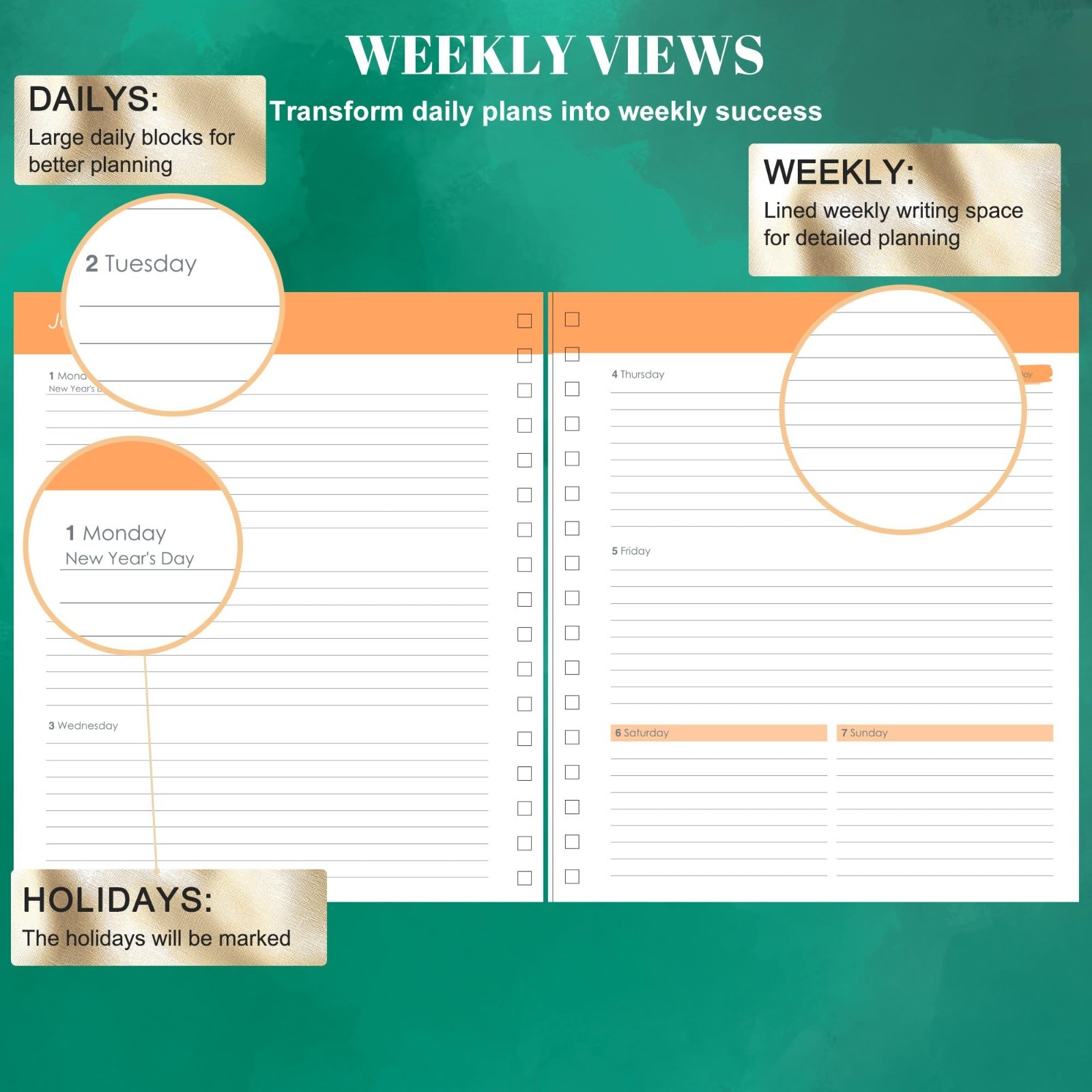 18-Month Academic Planner July 2026 – Dec 2027, Floral Hardcover Organizer, Week