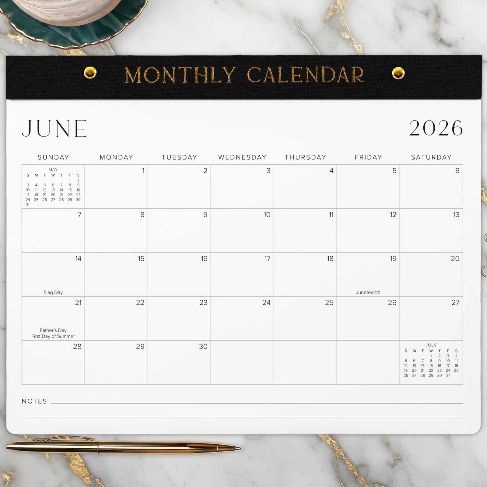 Aesthetic 2026-2027 Desk Calendar – Runs From January 2026 Until July Black