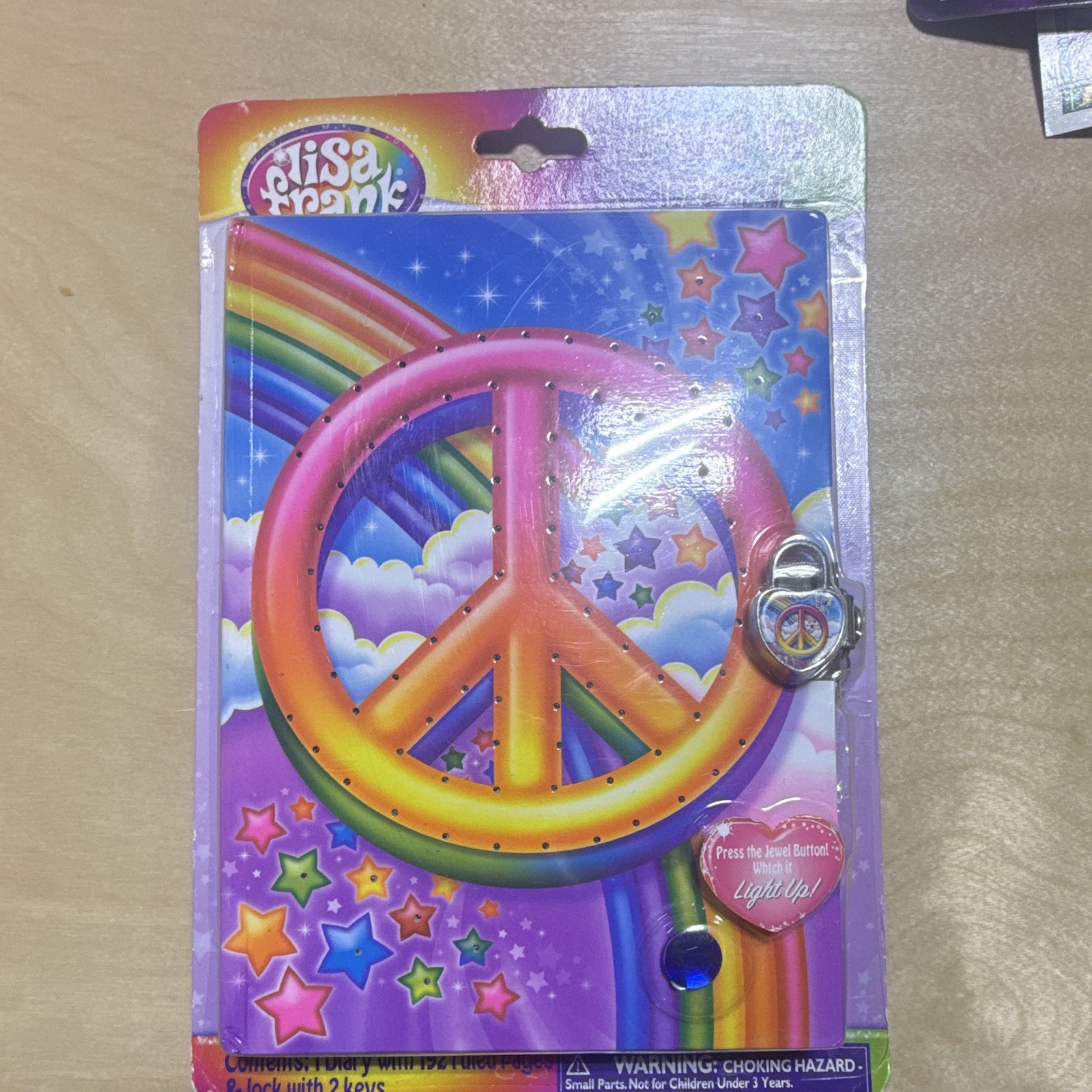 Lisa Frank Light Up Peace Diary Lock w/ 2 Keys Multi-colored LED Lights VINTAGE