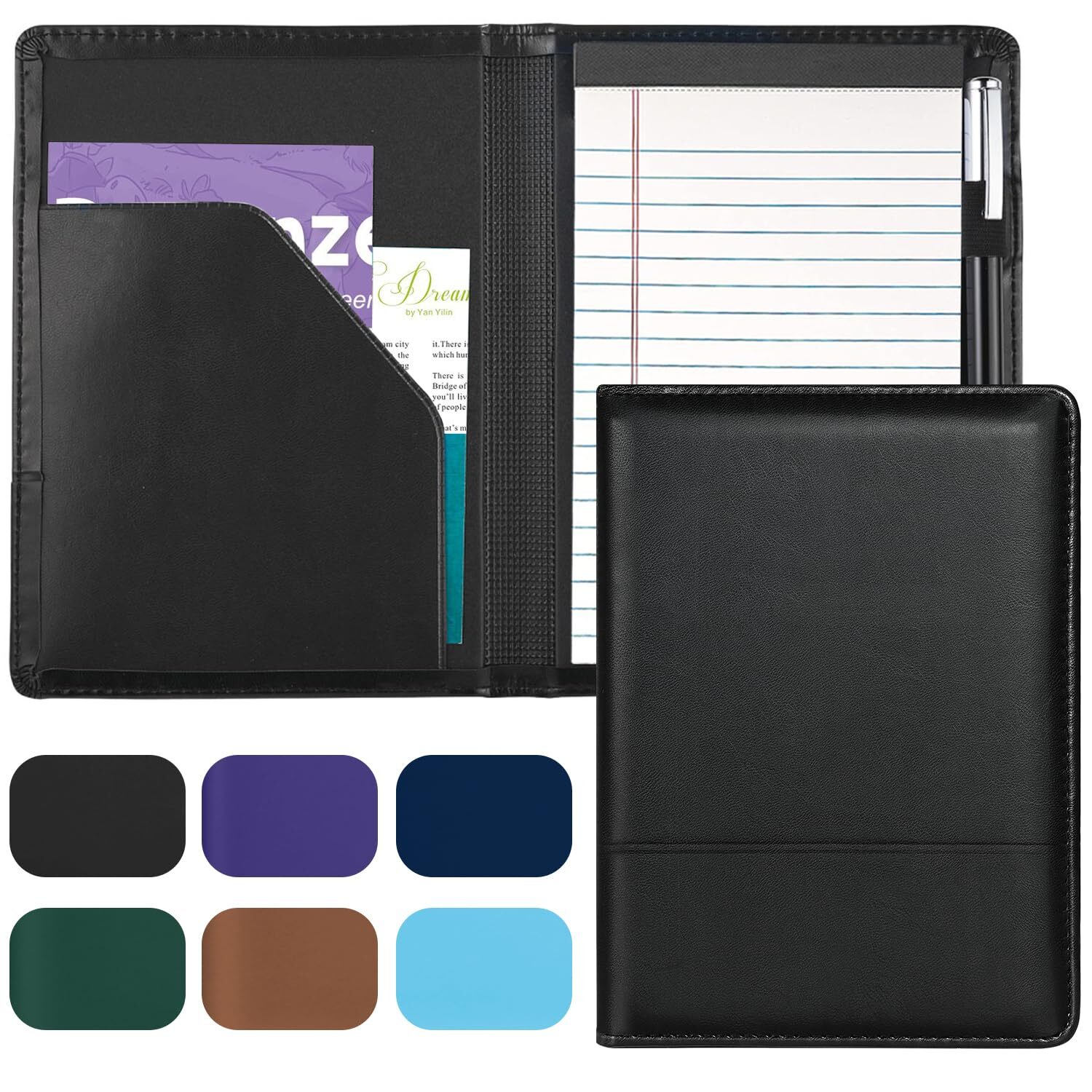 Mini Padfolio Portfolio Binder 5×8 Legal Notepad Document Organizer Black