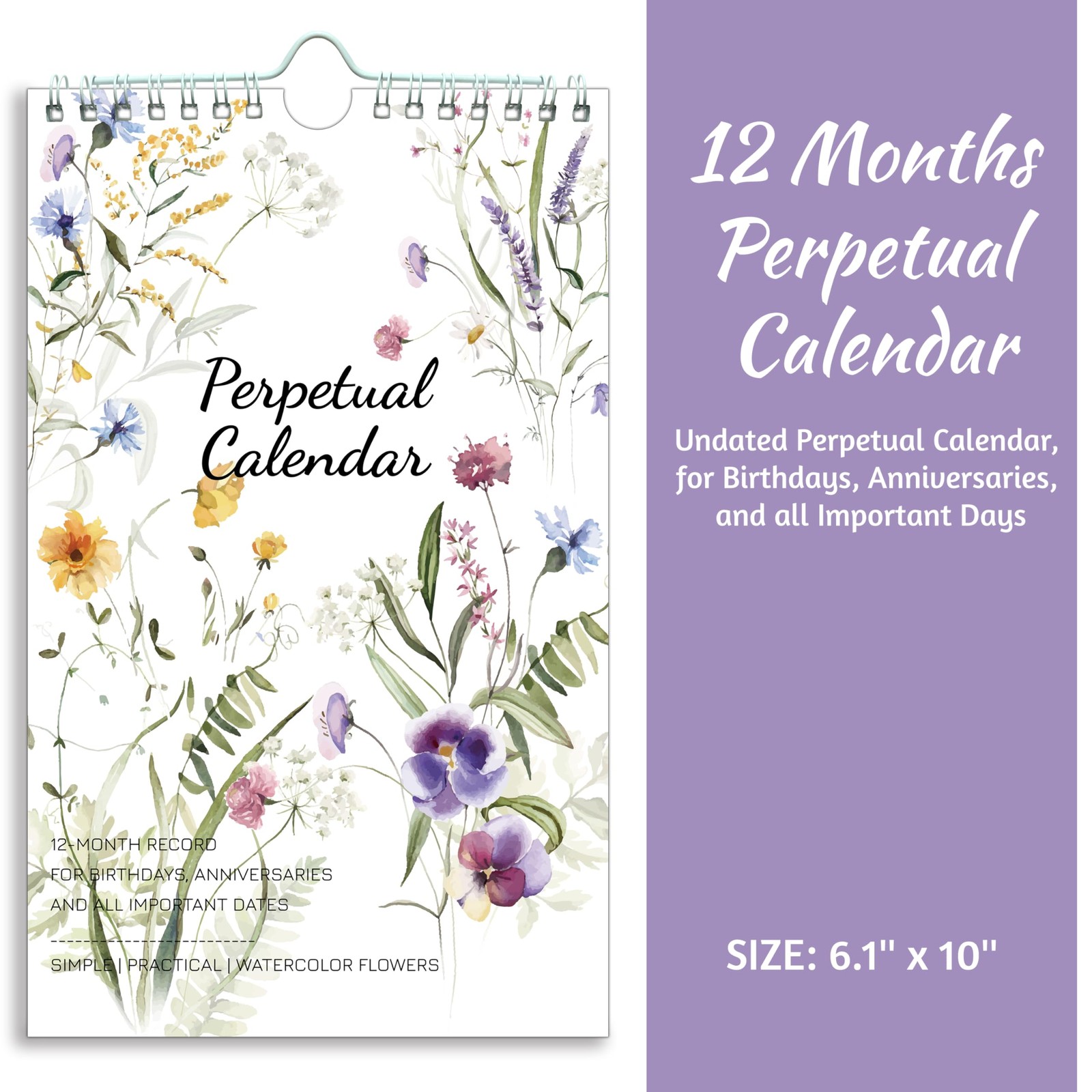 Perpetual Calendar – Undated 12-Month for Birthday, multicolored