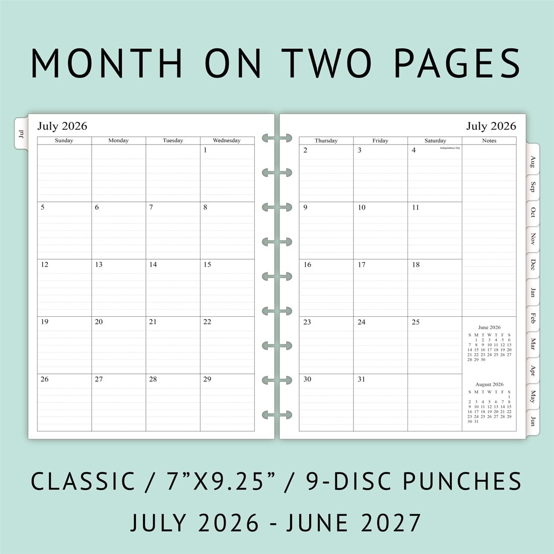 2026-2027 Planner Refills for Happy Classic Size – 7″x9.25″, White