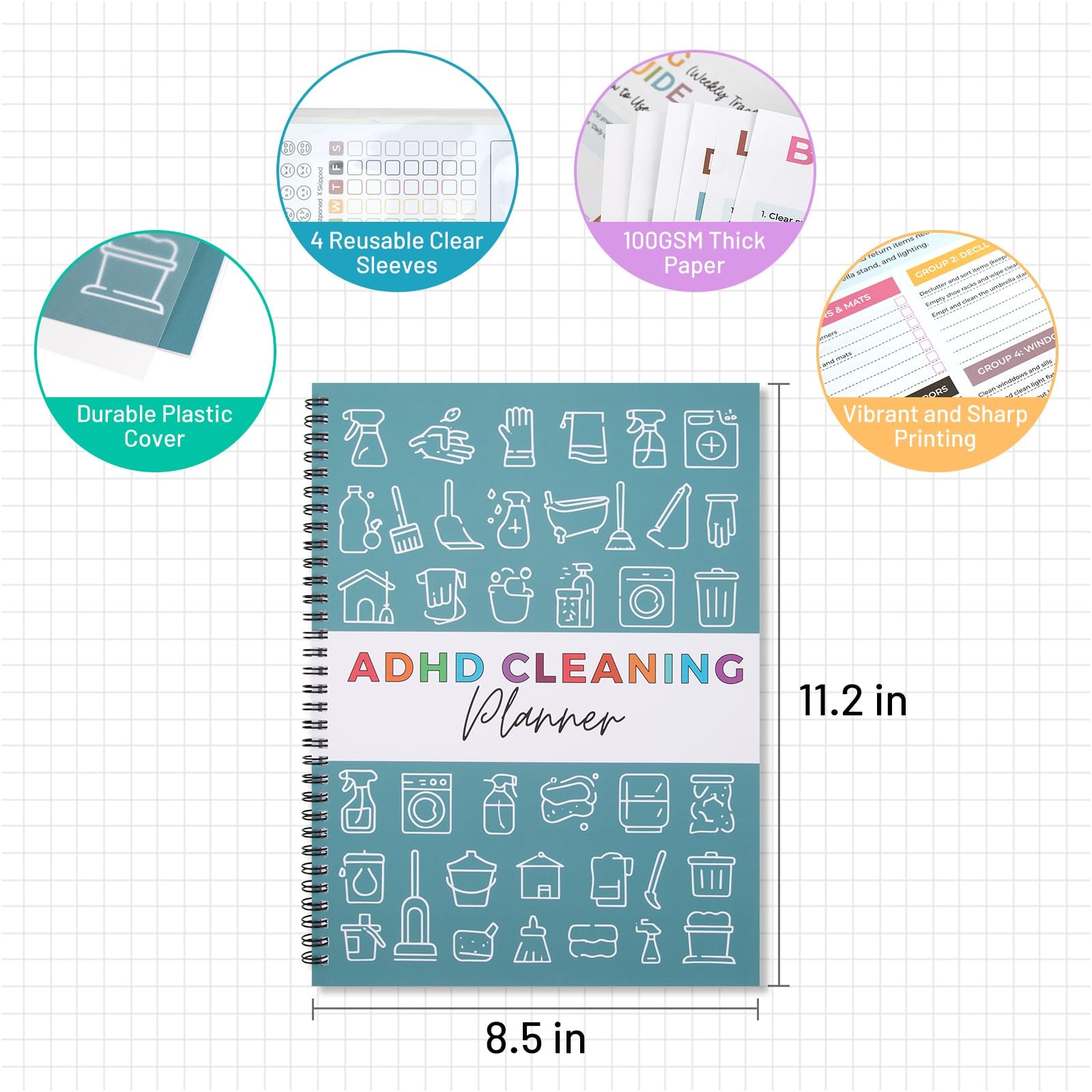Adhd Cleaning Planner For Adults, Undated Planner With Daily, Weekly, Monthly