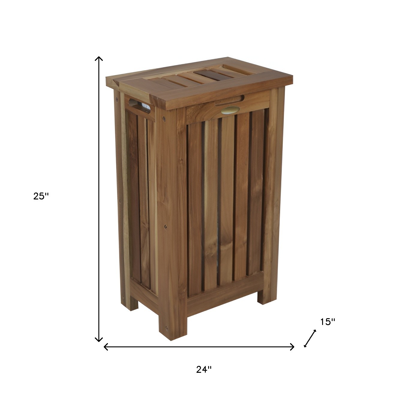 24″ Brown Solid Wood Laundry Hamper With Lid