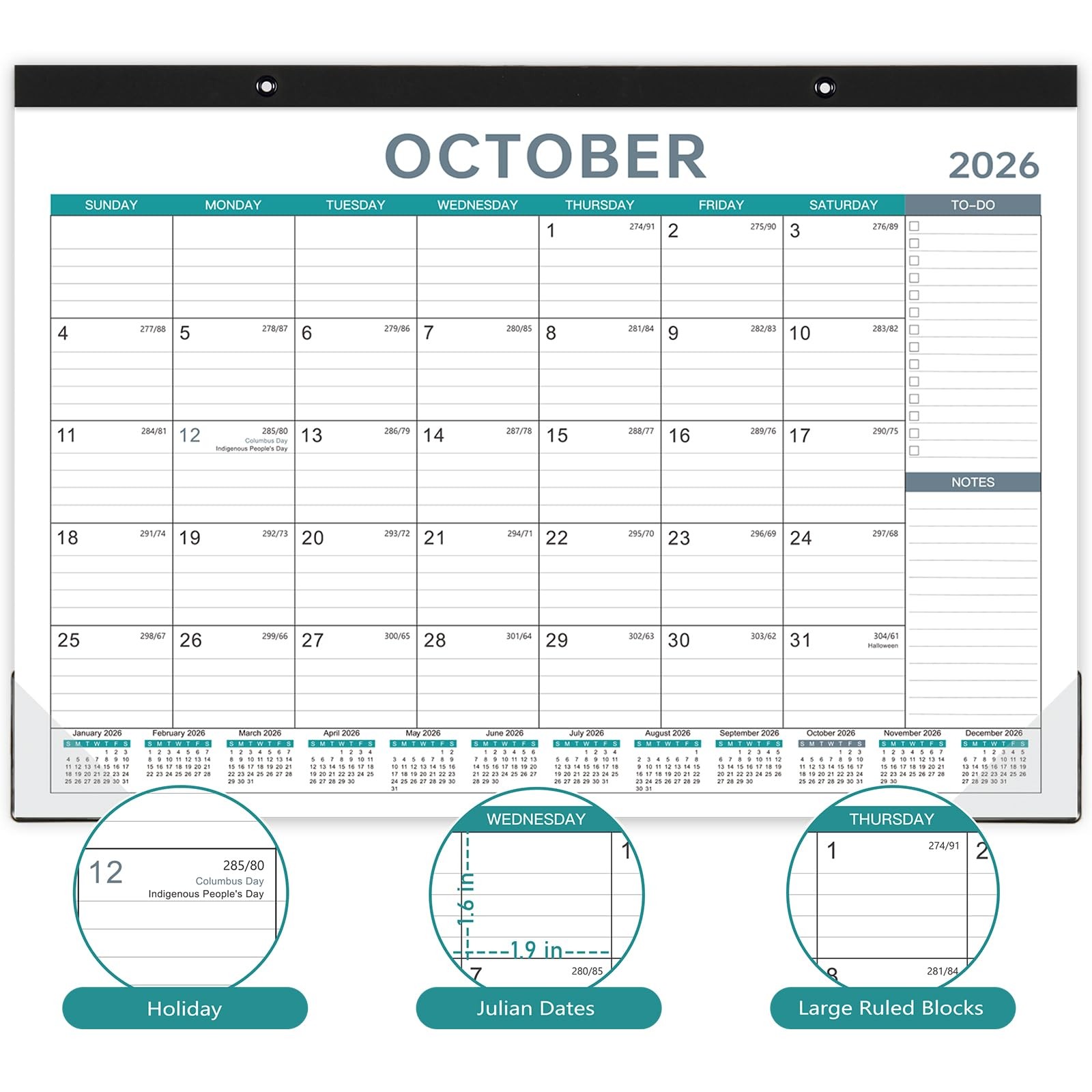 Desk Calendar 2026-2027 – 17″ x 12″, Black, Grey, Blue, Purple, Red