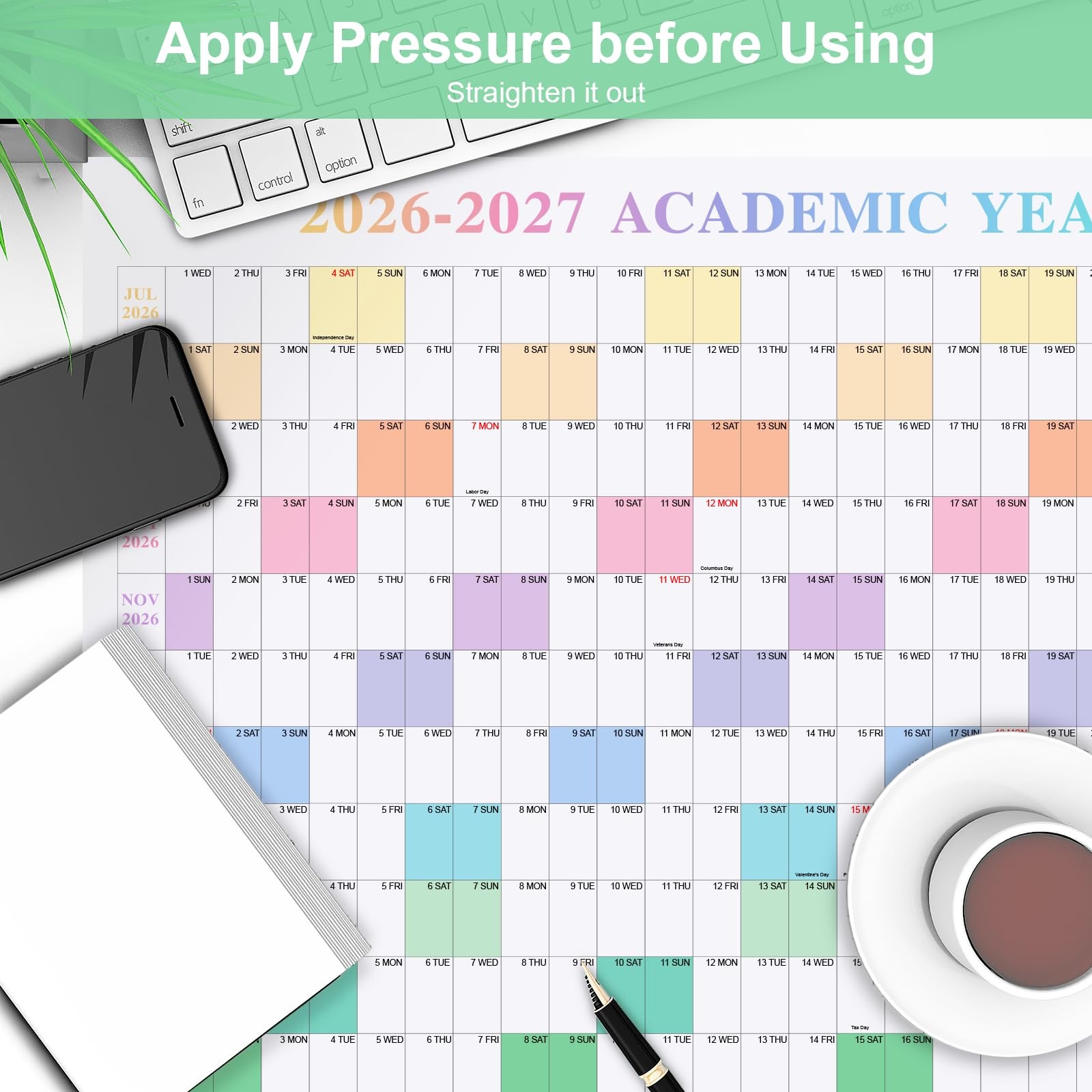 24″ x 36″ Exellewis 2026-2027 Academic Wall Calendar, 24″W x 36″H, colorful