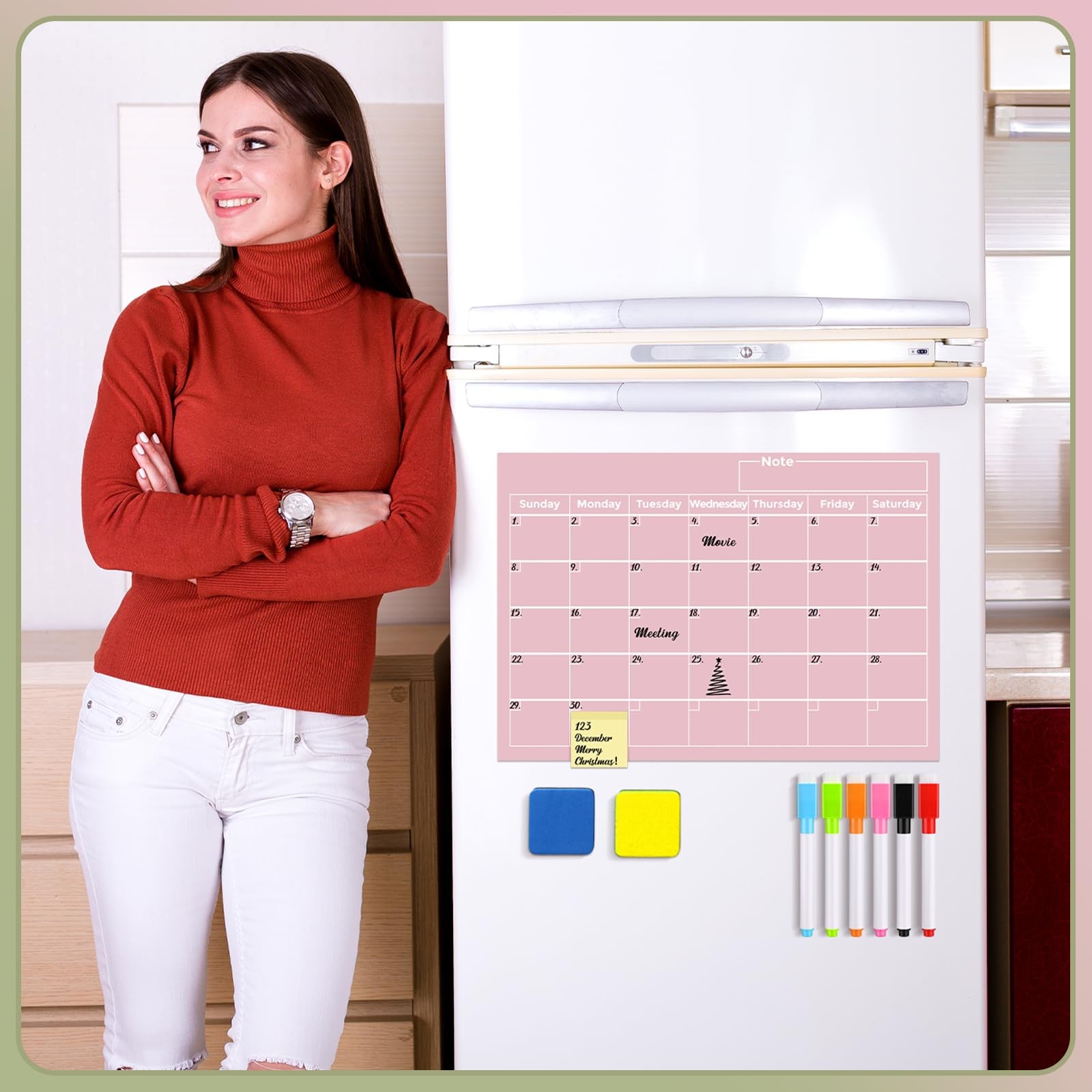 YooNotee Pink Monthly Magnetic Calendar for 12″W x 0.4″H, Mainly
