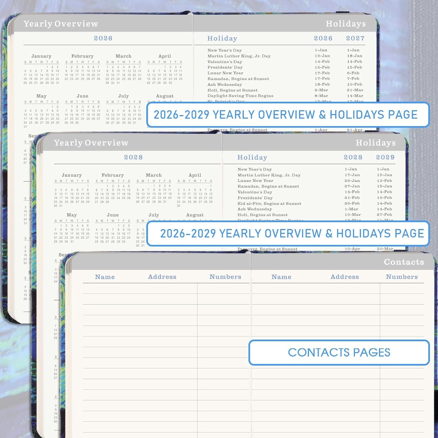 Sophisticated 3 Pocket Planner – 6.3″ x 3.8″ with Note Pages & Holidays