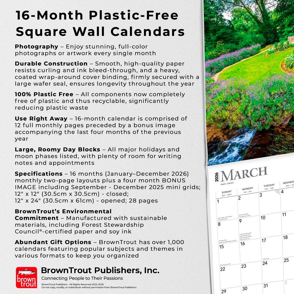 Country Gardens | 2026 12×24″ (Hanging) Square Wall Calendar | Plastic-Free