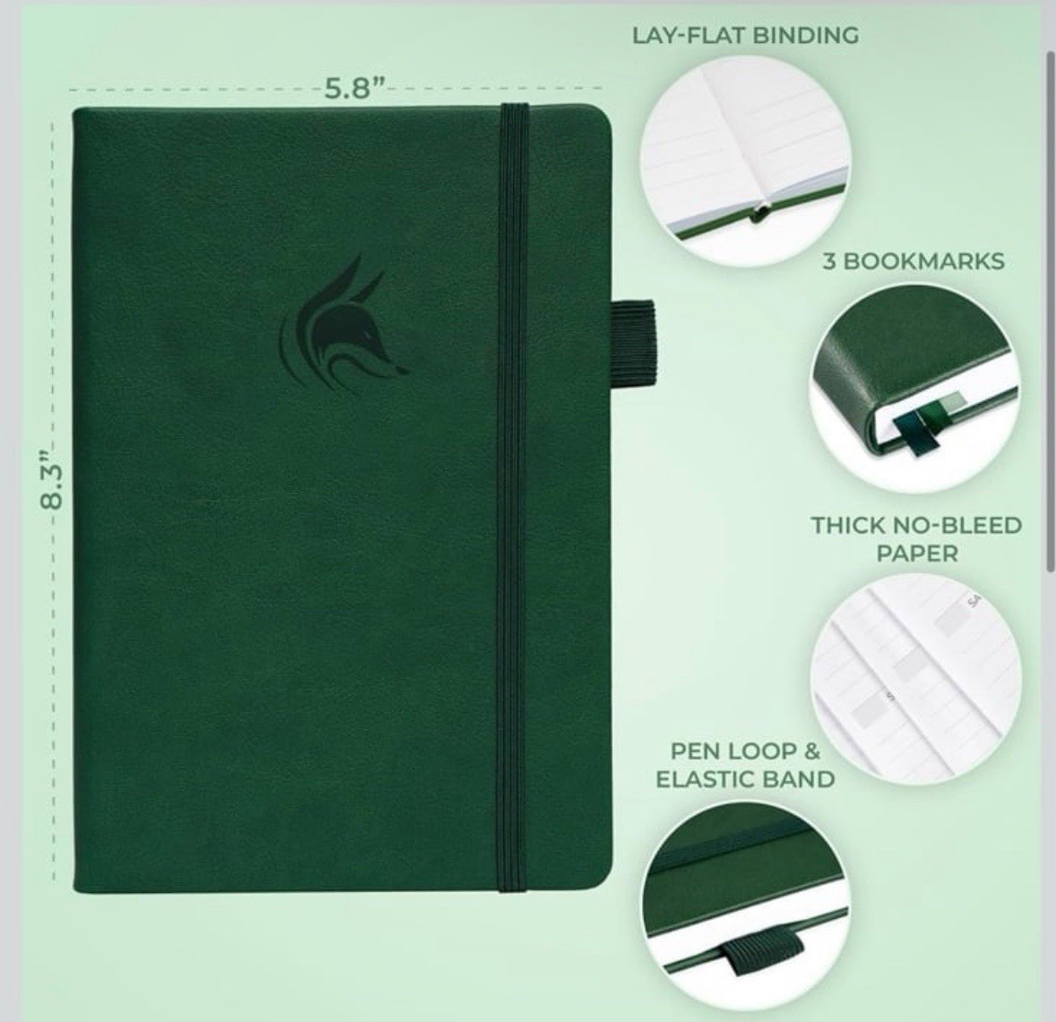 Clever Fox | Dated Hourly Weekly Planner 2026 | 5.8”x8.3” | Forest Green NWT