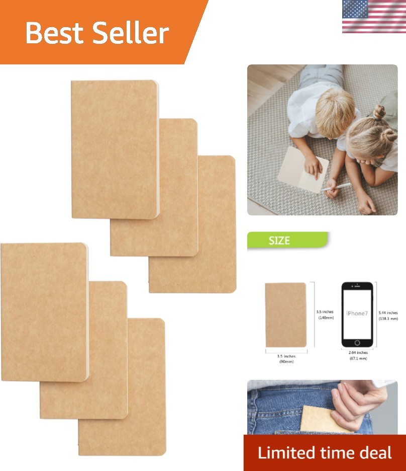 Portable Kraft Brown Mini Notebooks, 6 Pack – Perfect for Travel & Note-Taking