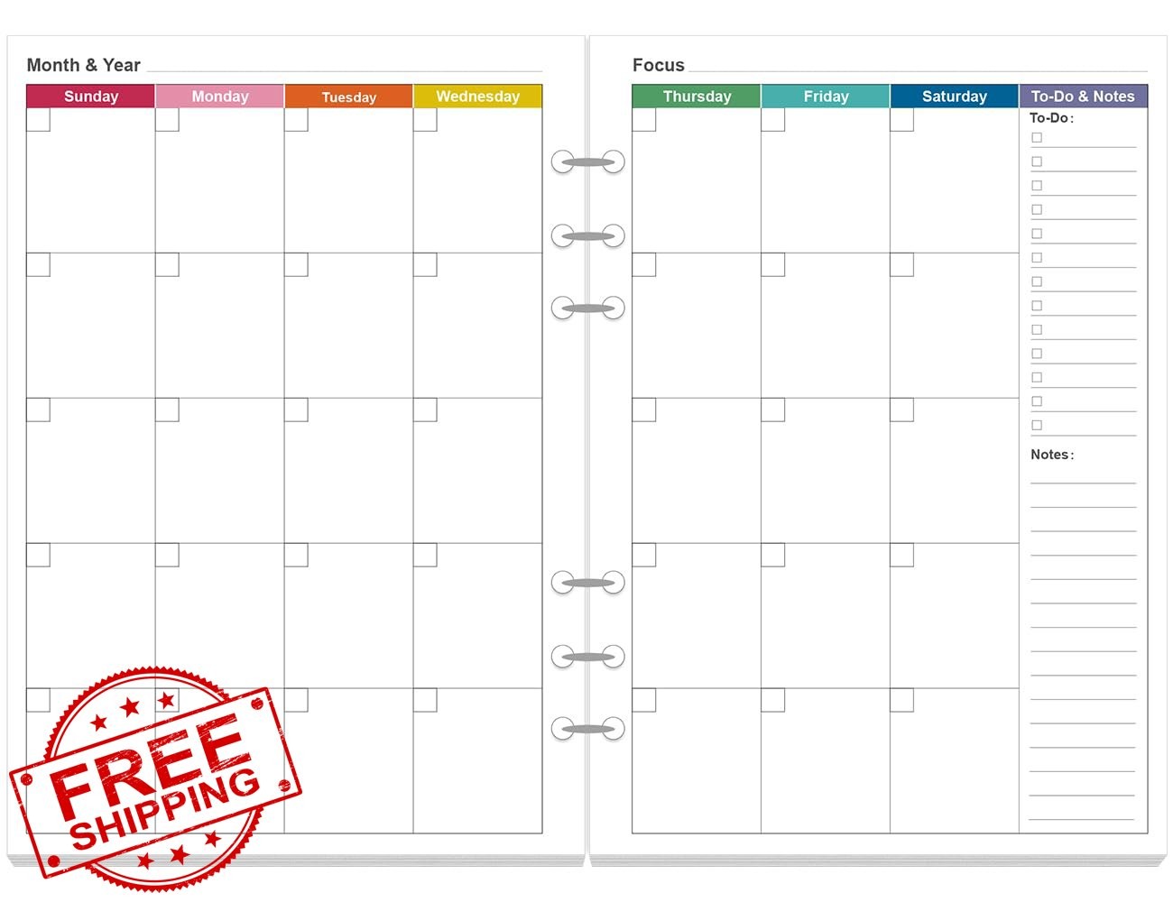 Yaridar 6-Hole Monthly Planner Refills
