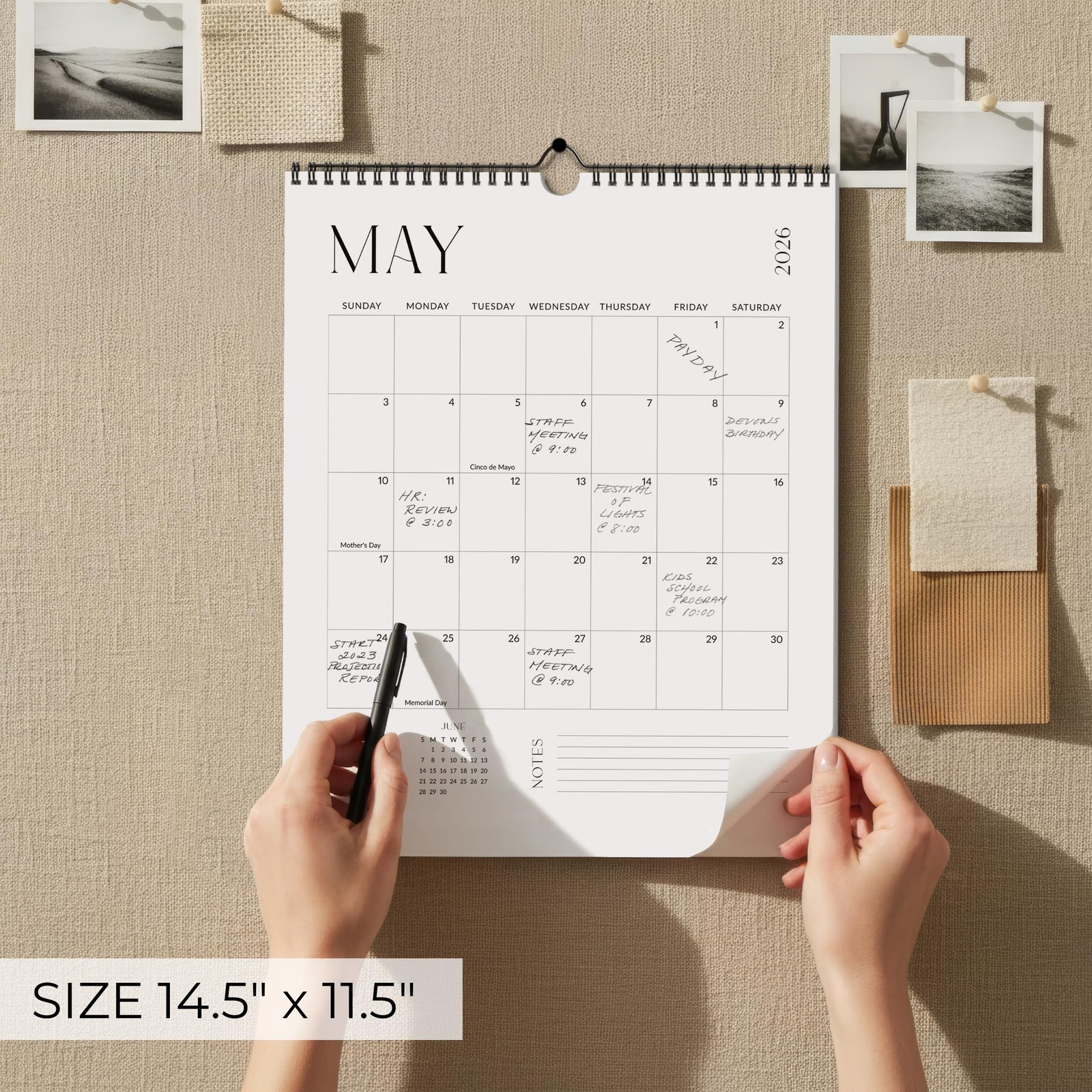 Beautiful 2026-2027 Wall Calendar – Runs from 11.5″ x 14.5″, Black and White