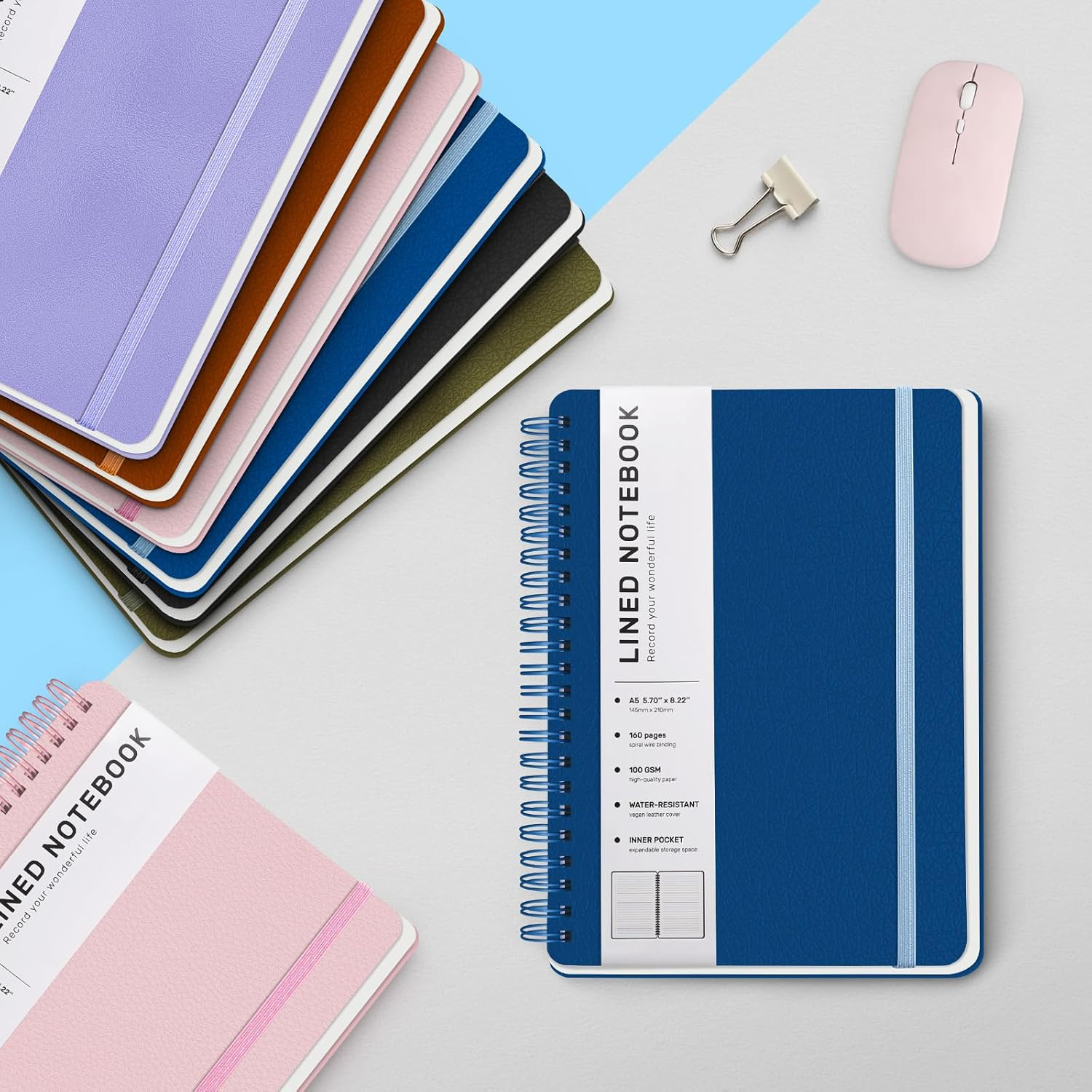 Lined Spiral Journal Notebook with 160 Pages, 8×5.7in, A5 Spiral Notebook, Journ