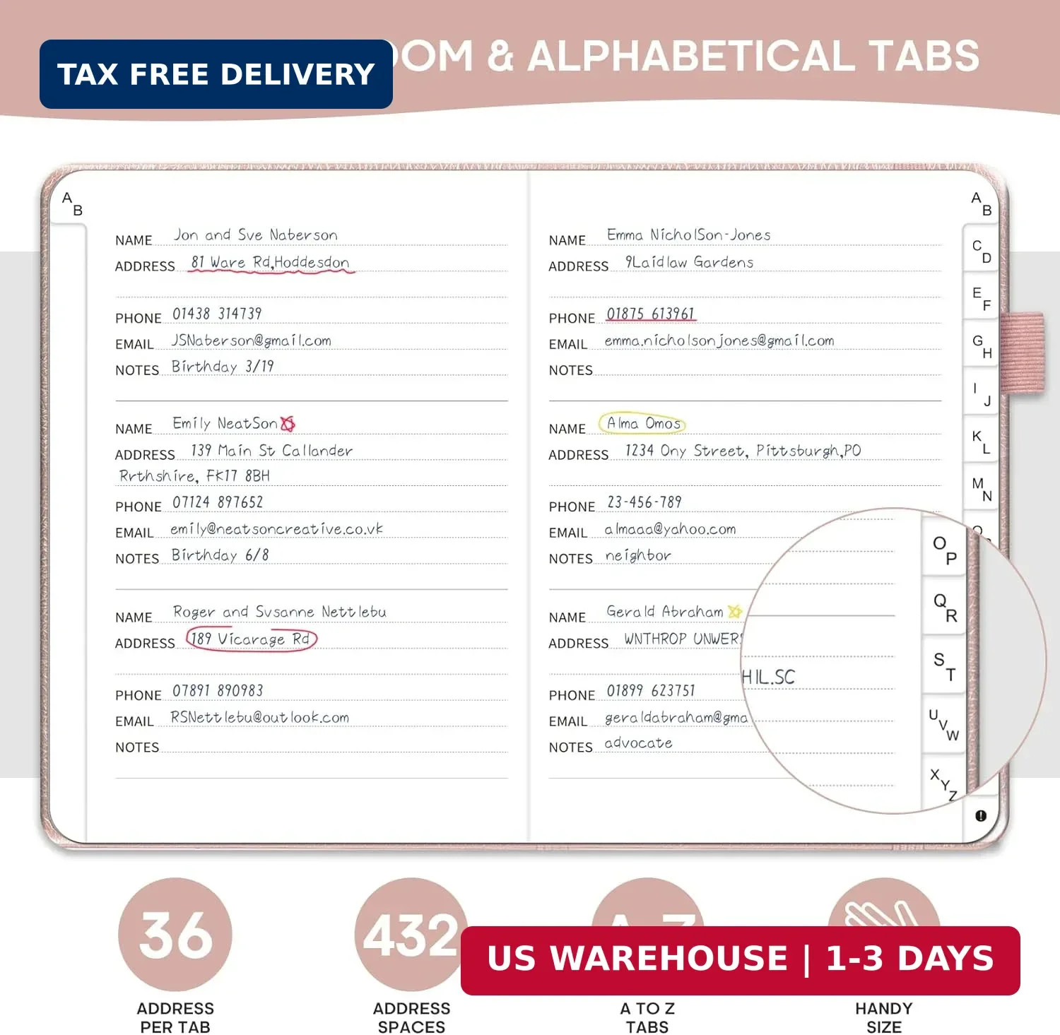 Taja Address Book with Alphabetical Tabs,Hardcover Address Books Large Print for
