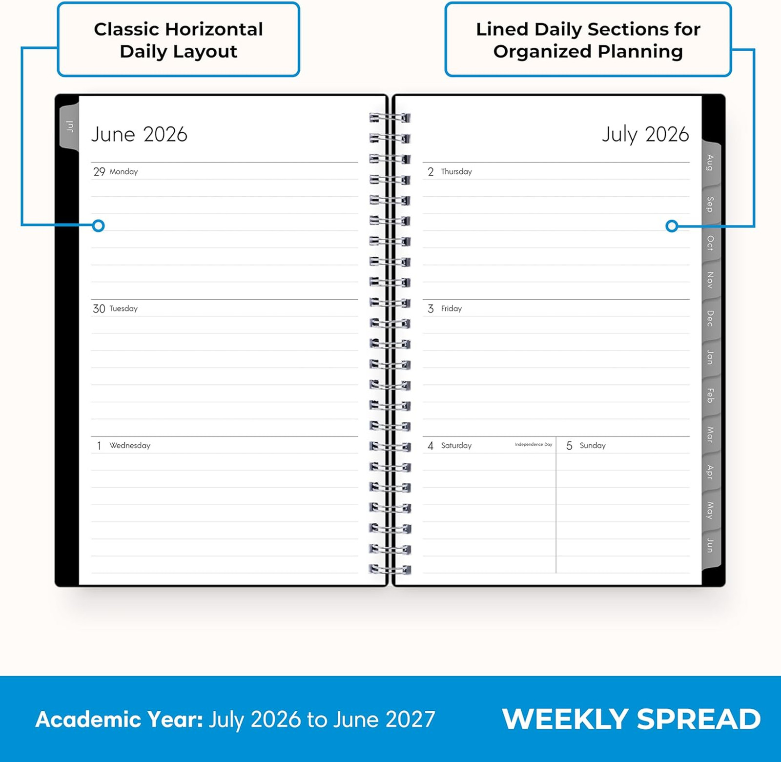 Academic Planner 2026 2027 Weekly Monthly Calendar July June 5×8 Flexible Cover