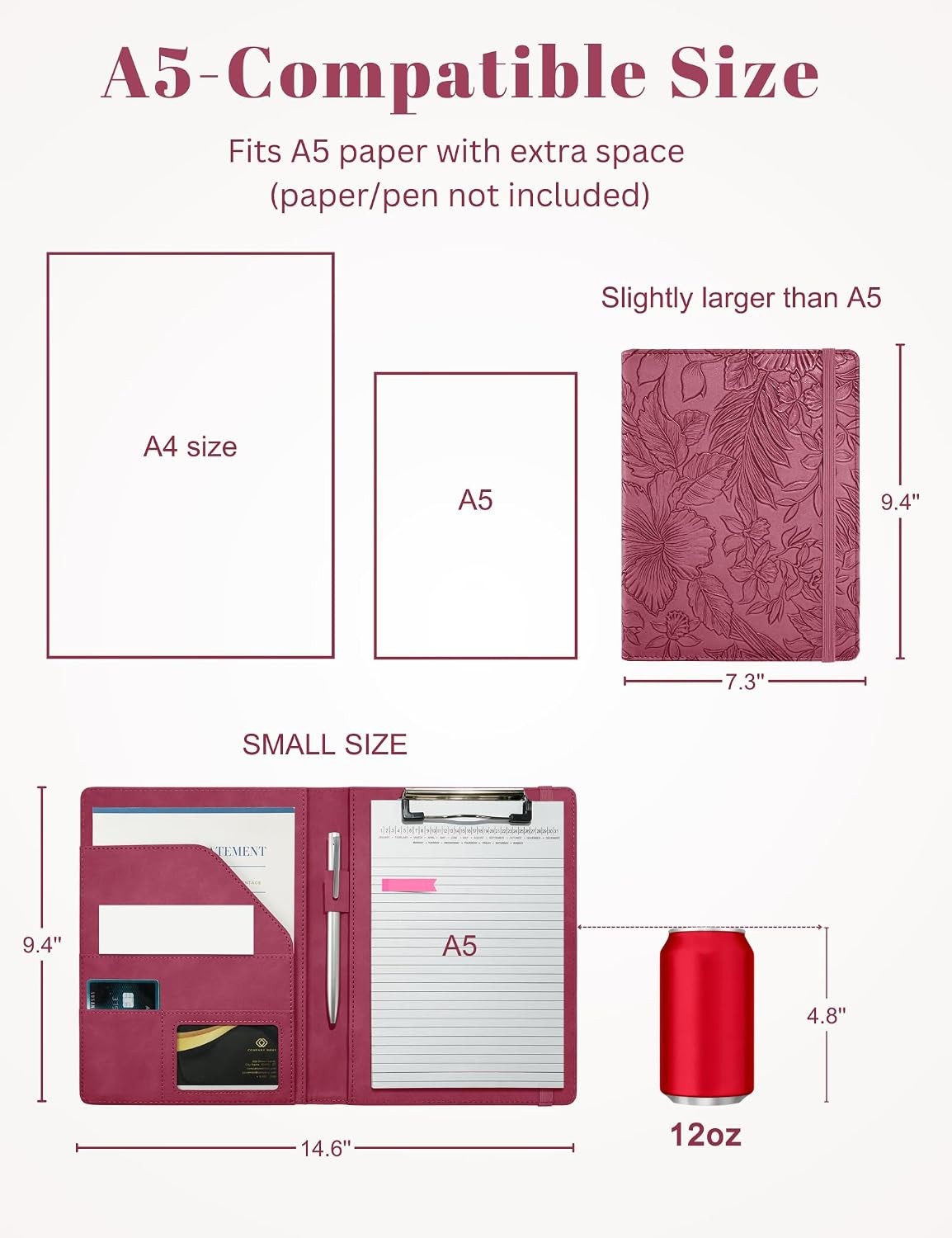 Small Padfolio Clipboard Folder for 5X8 Inch Writing Pads, Compact A5 Portfolio