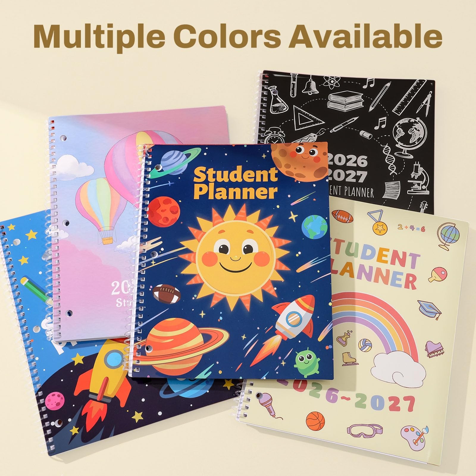 SUNEE Elementary Student Planner 2026-2027, A4 8.5″×11″, Beige Rainbow
