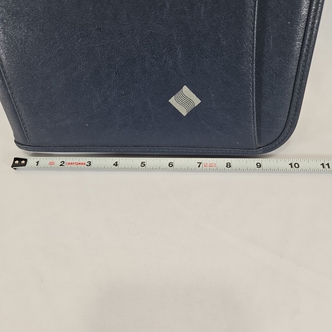 LEED’S Navy Blue Leather Organizer Folio Case Notepad Planner Folder Zips