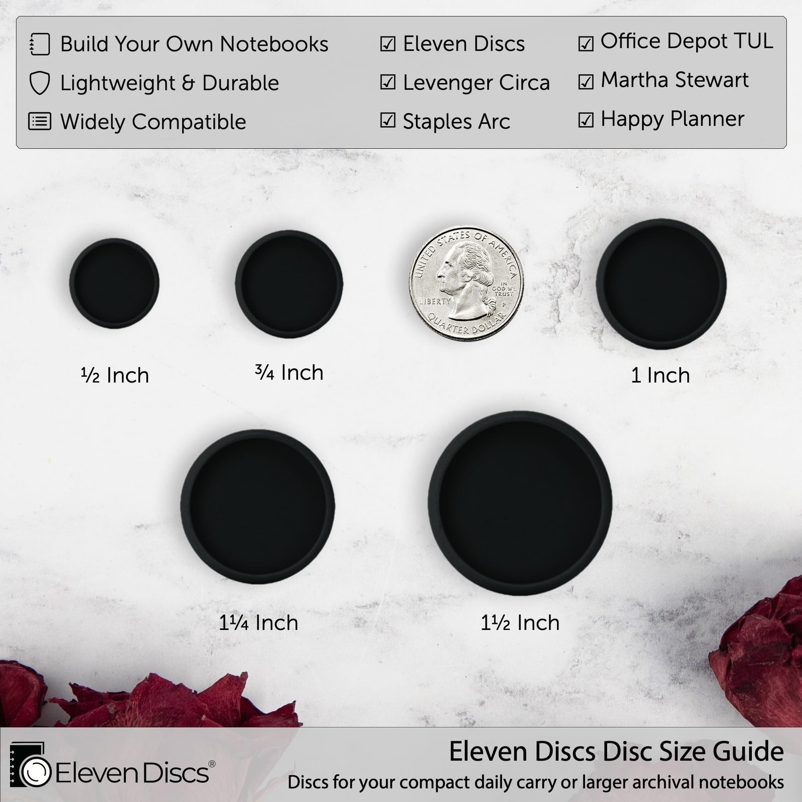 1-Inch Black Plastic Discbound Expansion Discs for Custom Notebook and Planne…