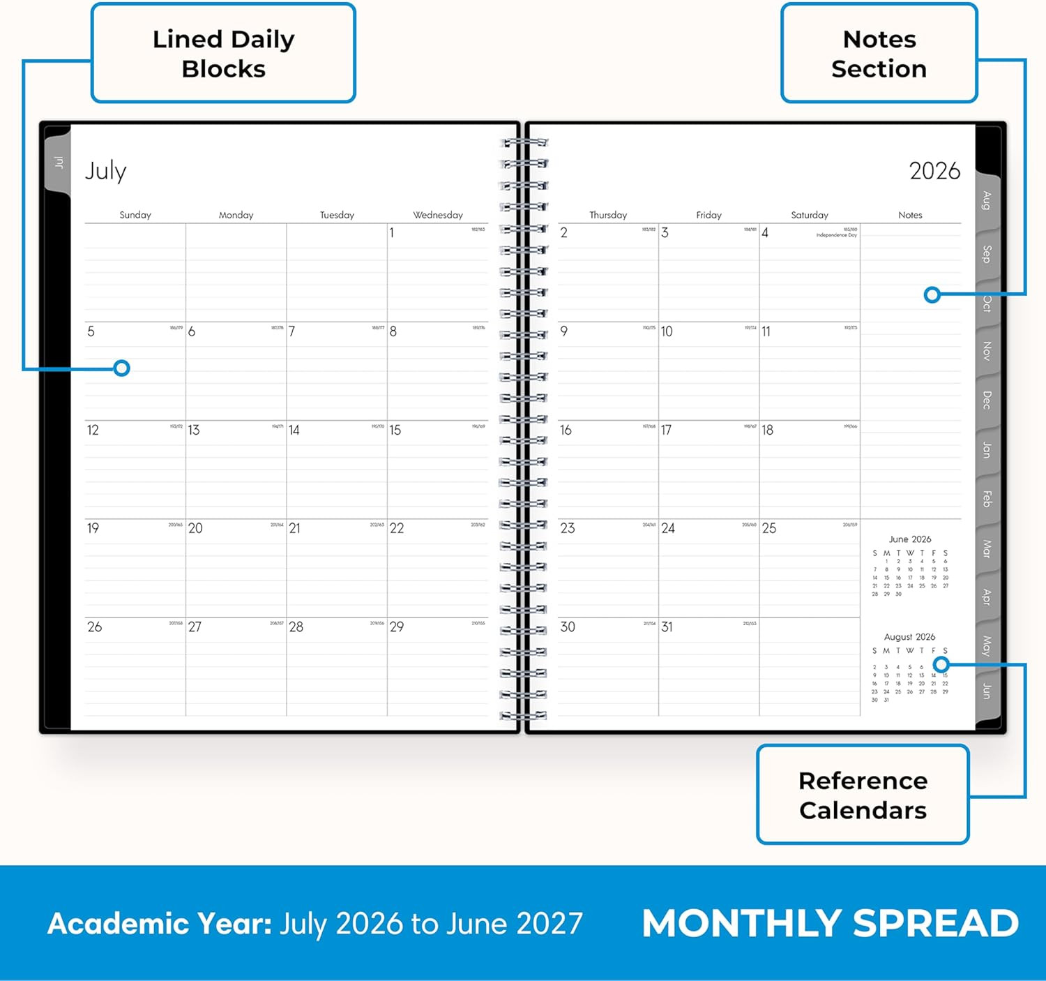 Weekly and Monthly Academic Year Planner Calendar, July – June, 8″ X 10.875″, Fl