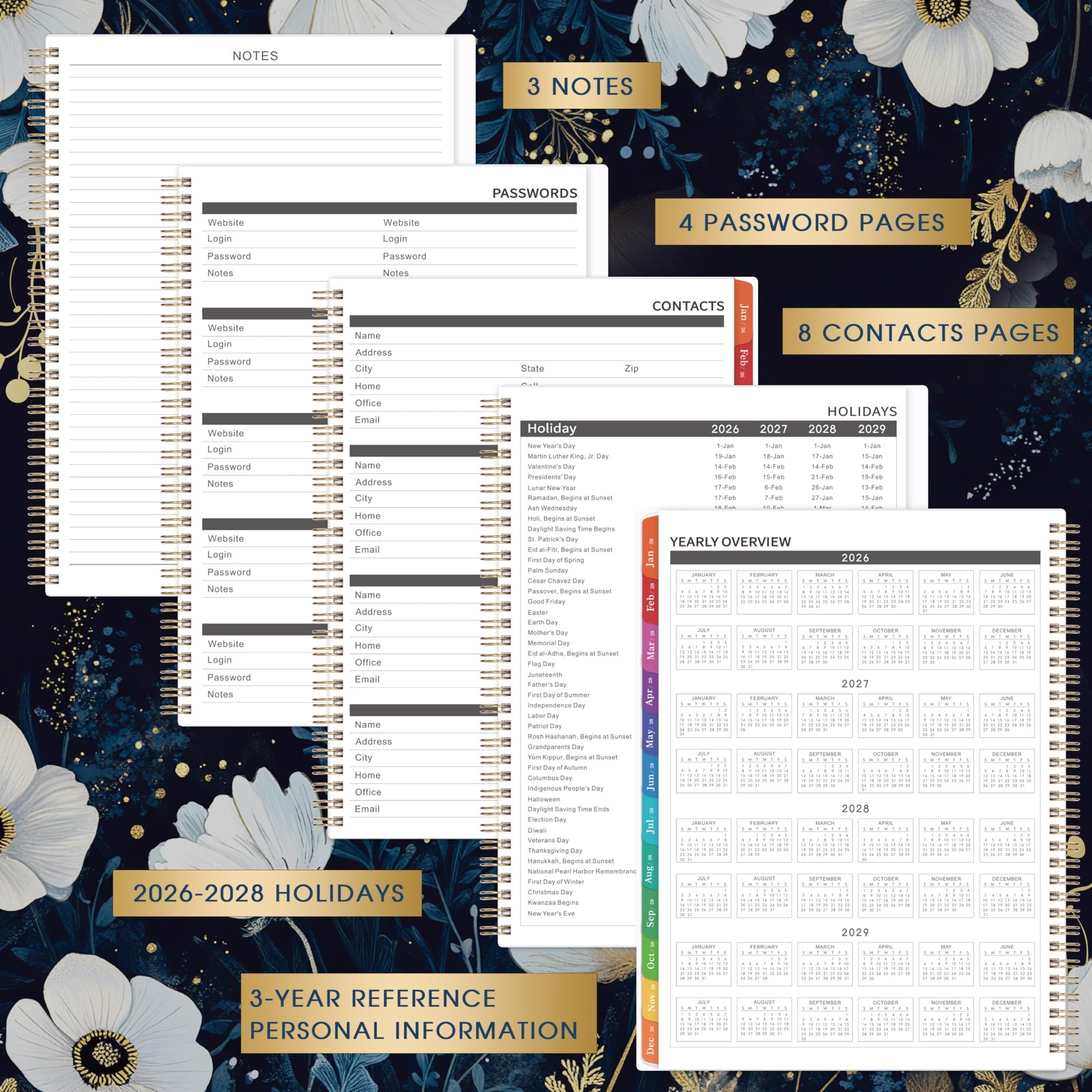2026-2028 Monthly Planner/Calendar – January 2026 – 9” × 11”, navy blue
