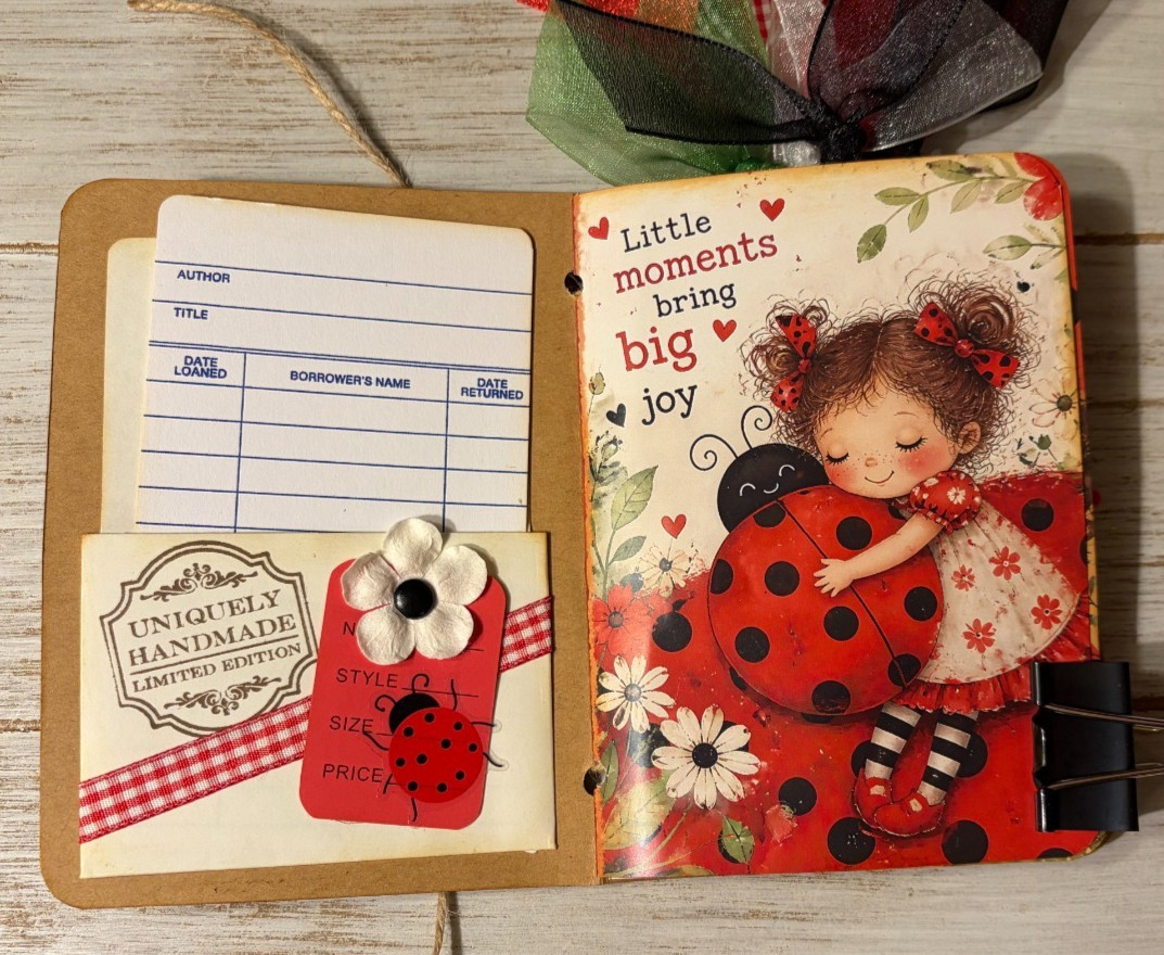 Junk Journal Handmade Booklet Book Vintage Storybook Ladybugs Pockets Ephemera