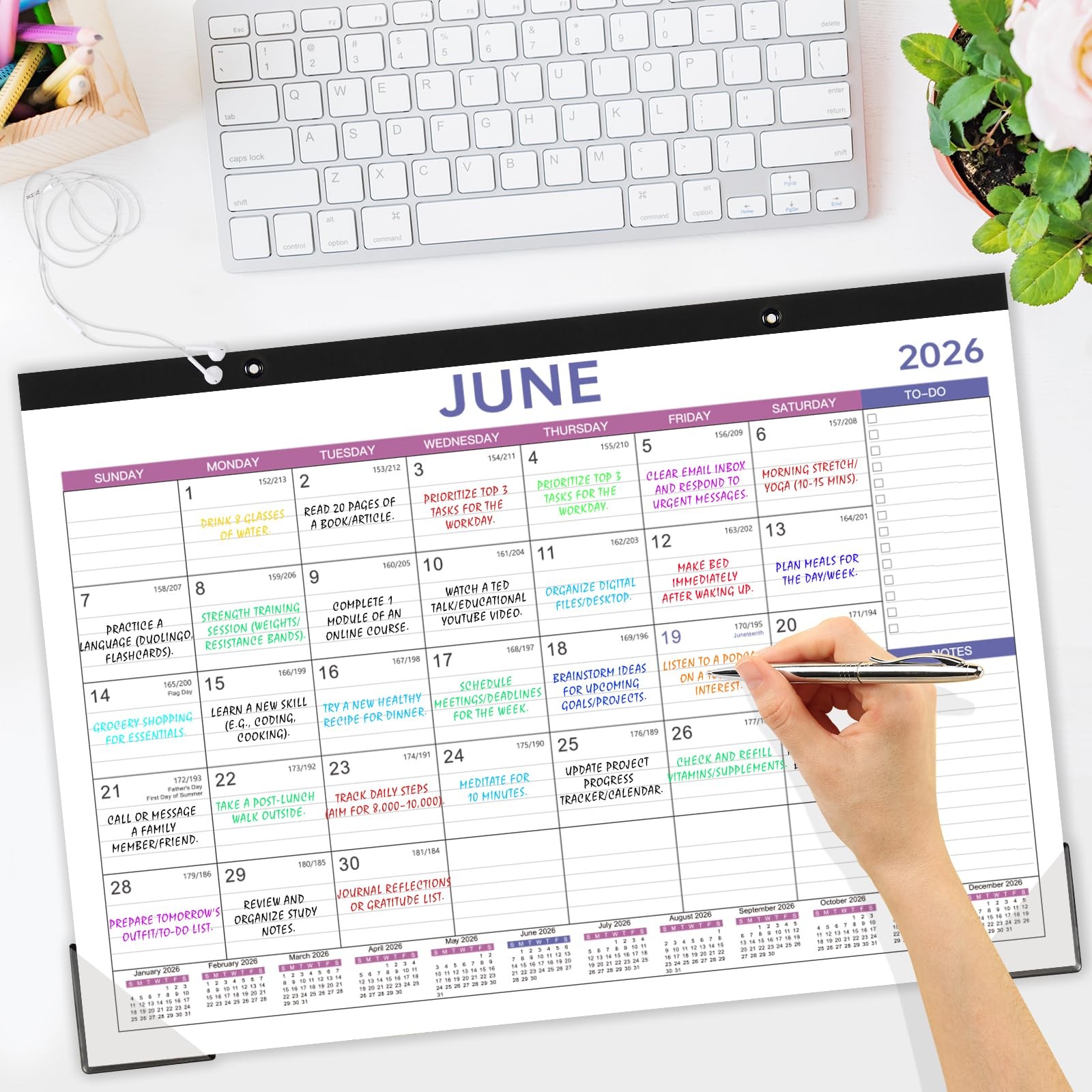 2026 Desk Calendar – Large 17″ x 12″, Black, Grey, Blue, Purple, Red