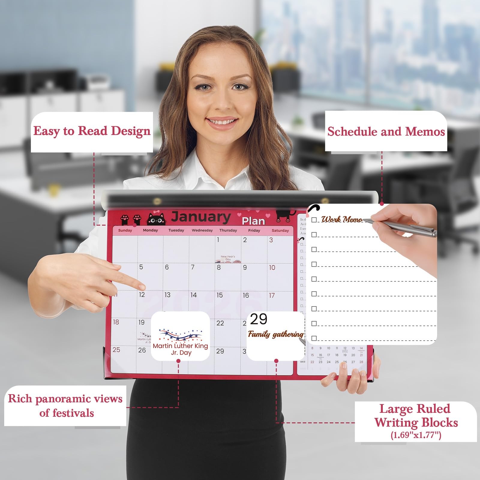 6uGooes Desk Calendar 2026-2027 (Jan 16.9″W x 11.9″H, 1 Pack 4 Theme Color