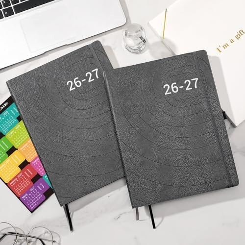2026-2027 Grey Faux Leather Weekly & Monthly Planner with Pen Loop, 8.5X11