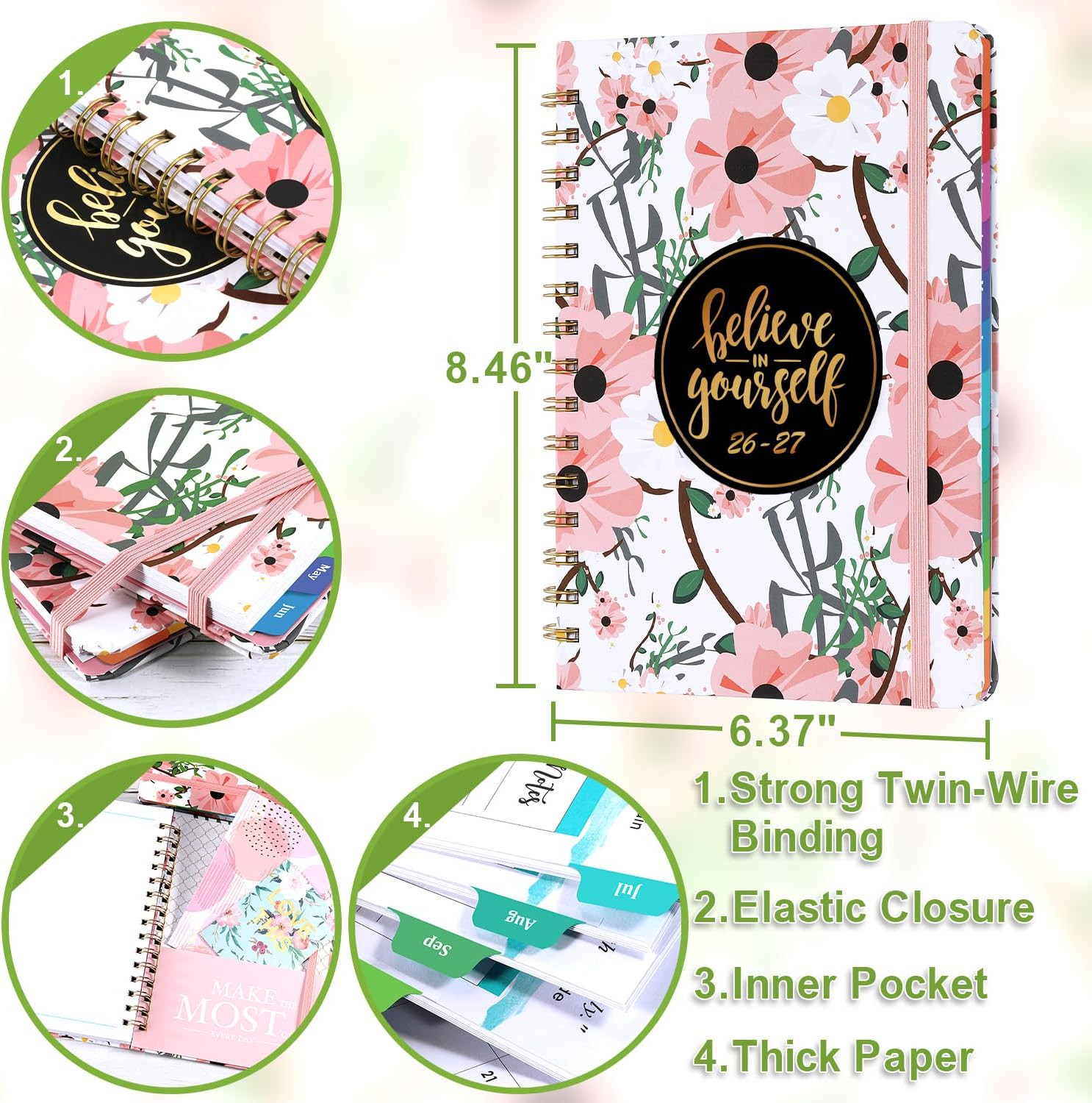 2026-2027 Planner – Weekly & Monthly Planner 2026-2027 with Tabs, 6.4″ x 8.5″, J