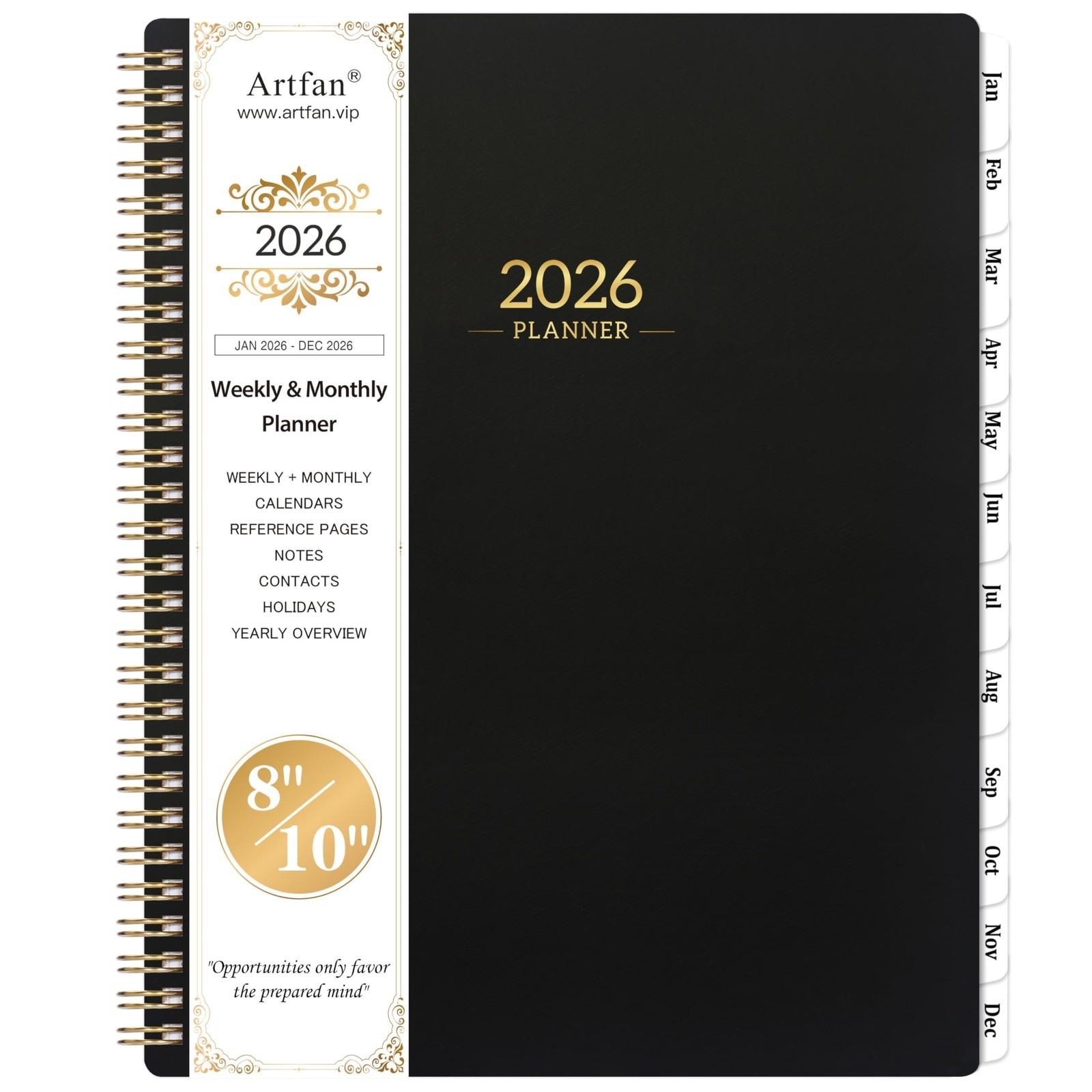 2026 Planner 8×10 Black Weekly Monthly Scheduling Organizer with Twin Wire Bi…
