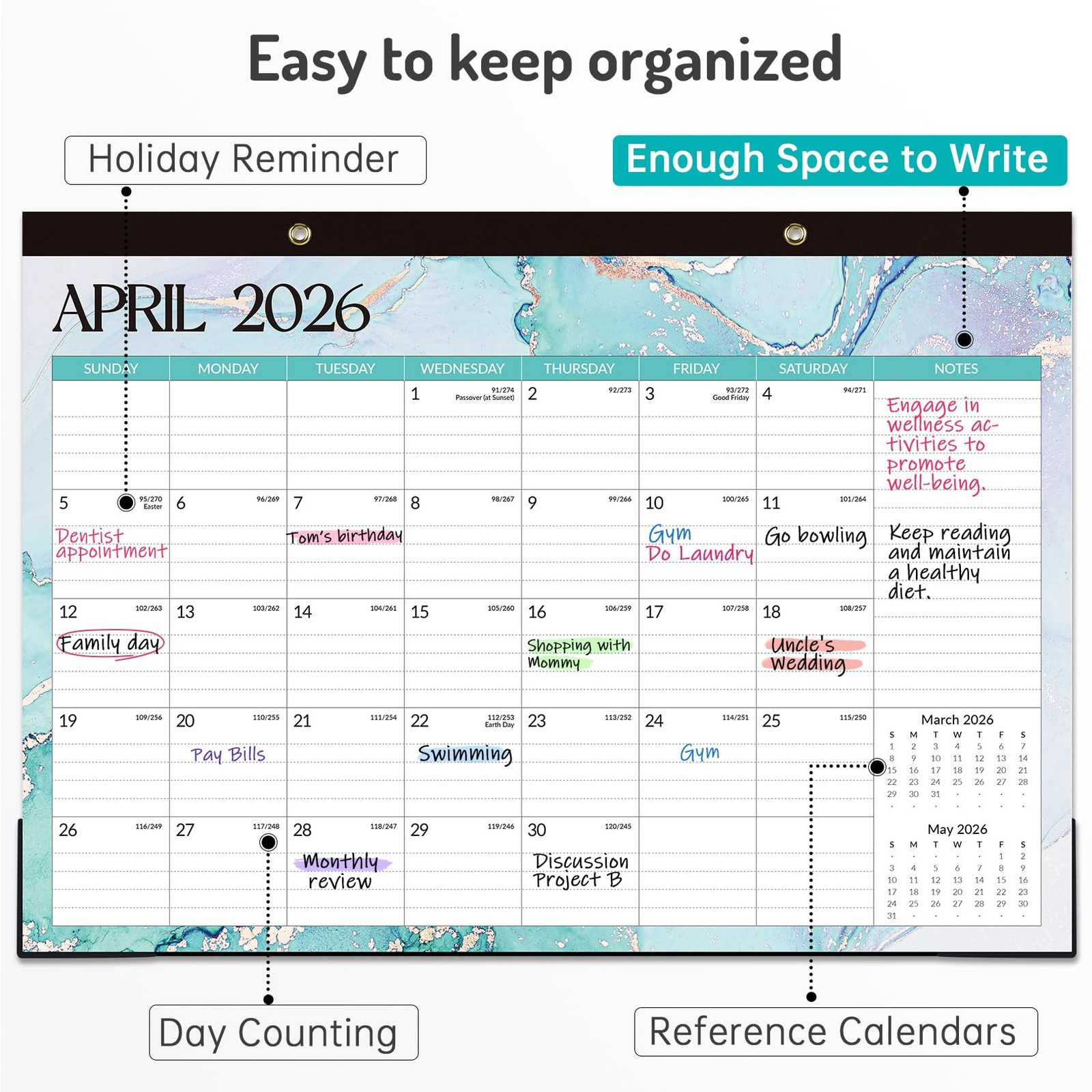 Forvencer Desk Calendar 2026-2027, 21 17 x 12″- (Apr 2026-Dec 2027), Blue