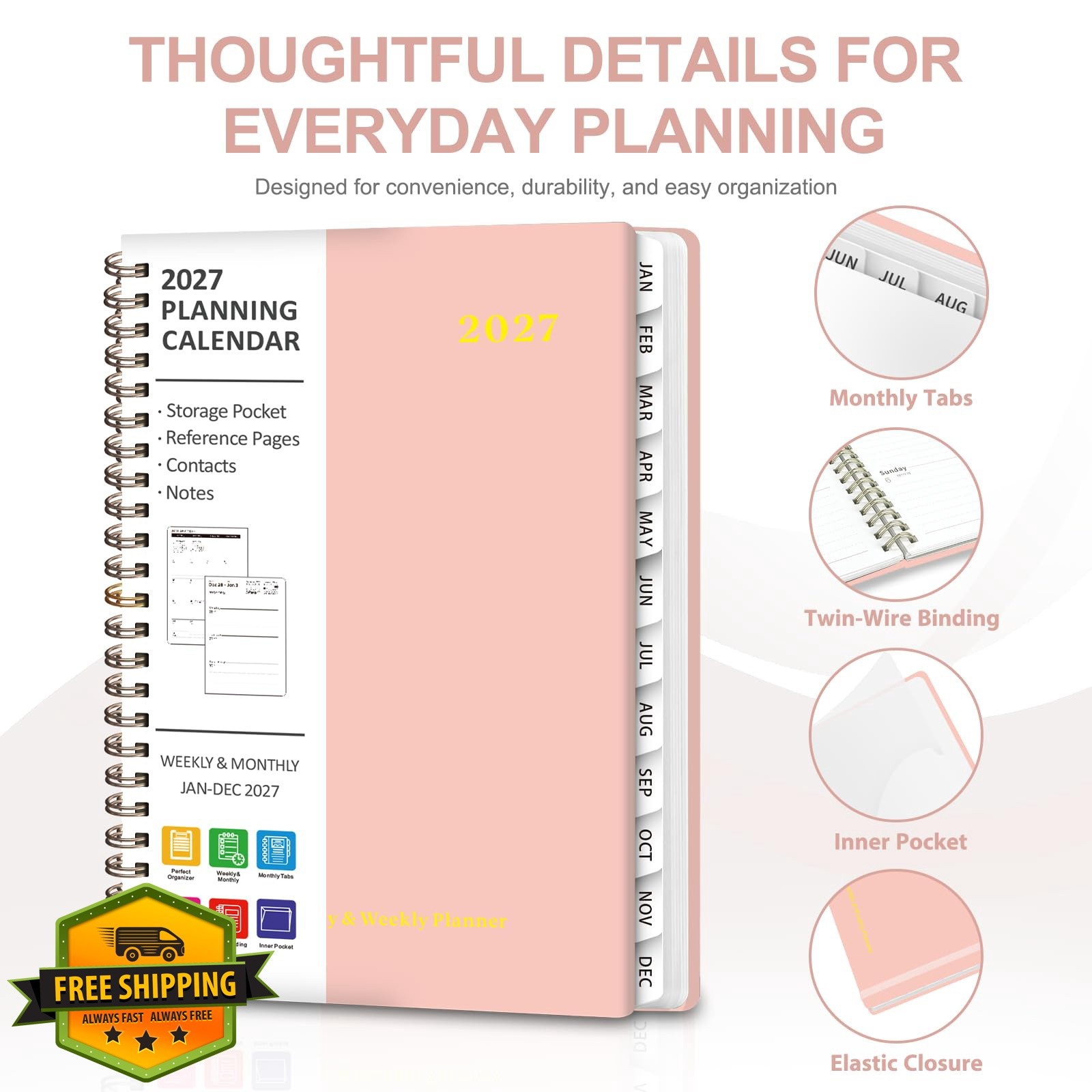 VALOME 2027 A5 Planner Pink Hardcover Spiral