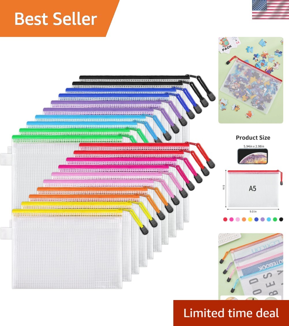 20 Pack 10 Colors Zipper Mesh Document Pouch, 6×9 Inch/A5, Plastic Water-Resi…