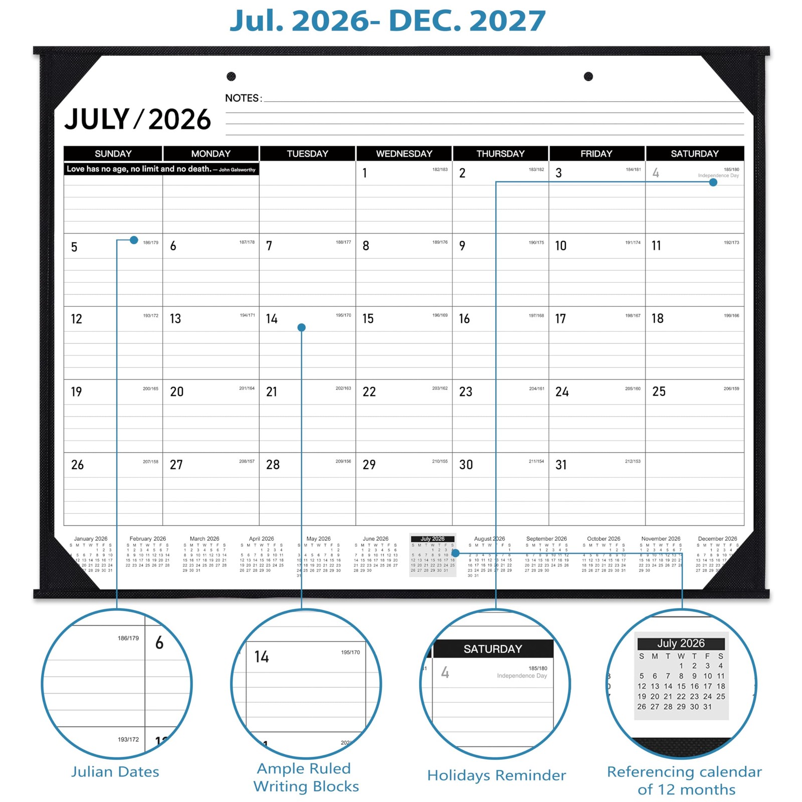 2026-2027 Desk Calendar – JUL. 2026 – DEC. 2027, 22″ x 17″, x black
