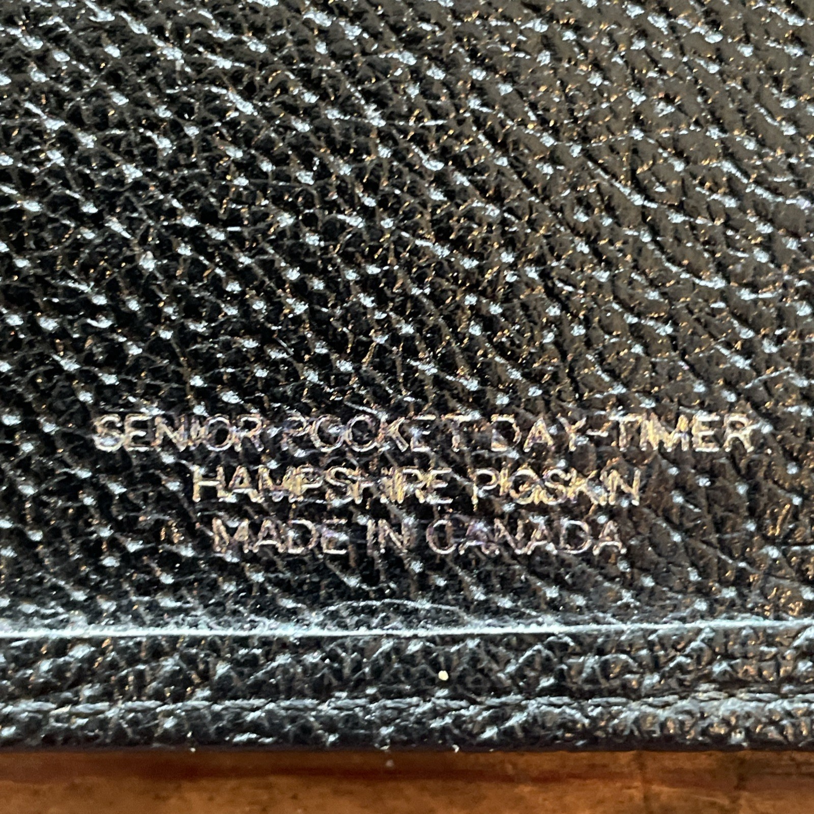 Senior Pocket Day Timer Hampshire Pigskin Made In Canada Black W/ Skillcraft Pen