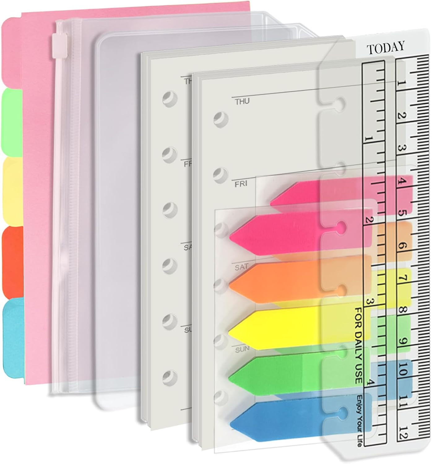 A7 6 Holes Binder Refill Value Set,90Sheets Weekly Plan Loose Leaf Paper with St
