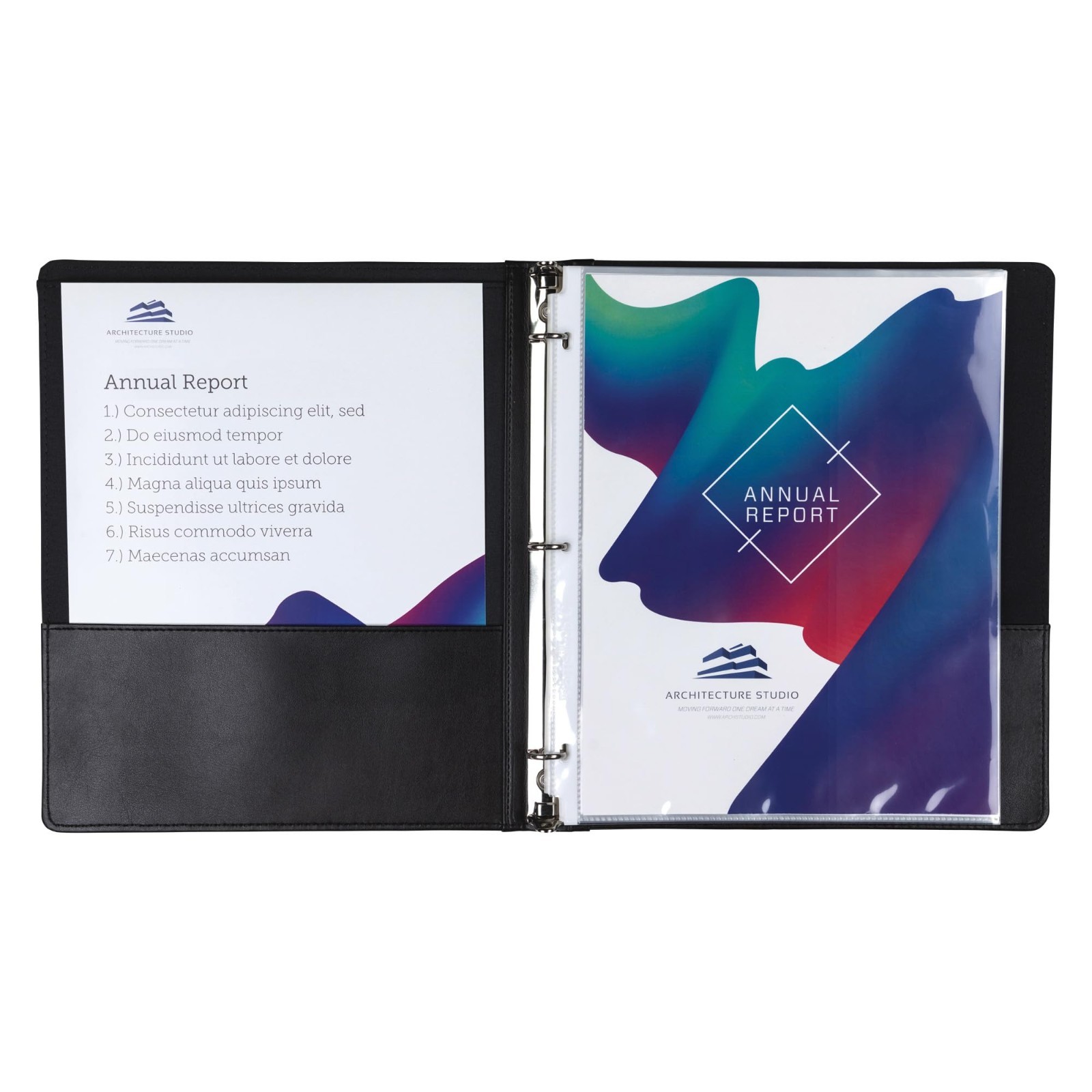 Leather 1-Inch 3-Ring Binder, Black with Contrast Stitching, 8.5×11″ Organizer,