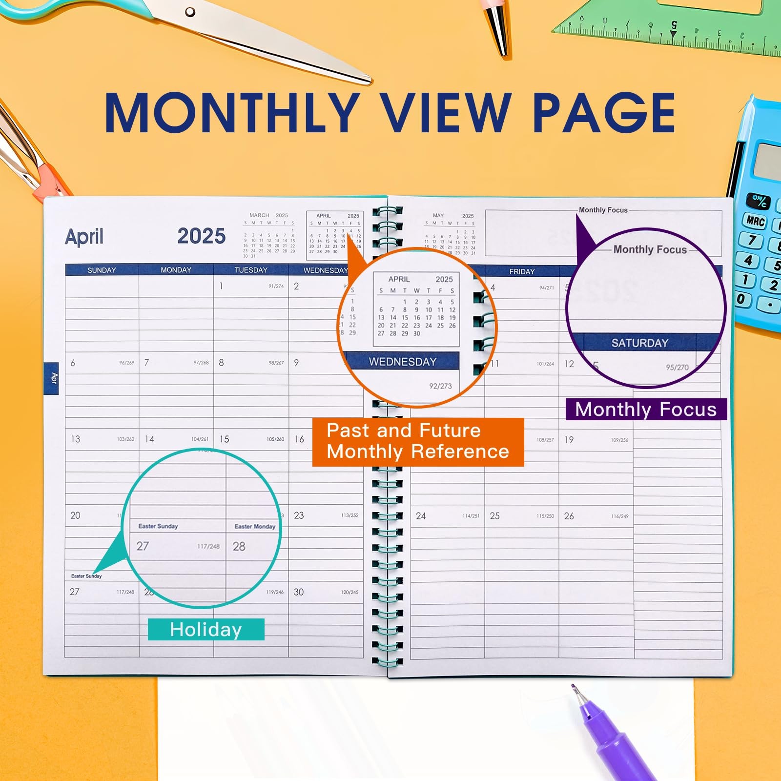 2025-2026 Calendar Planner – 18 Months, Monthly & Daily, Blue, Pocket, 7.6″x10.2