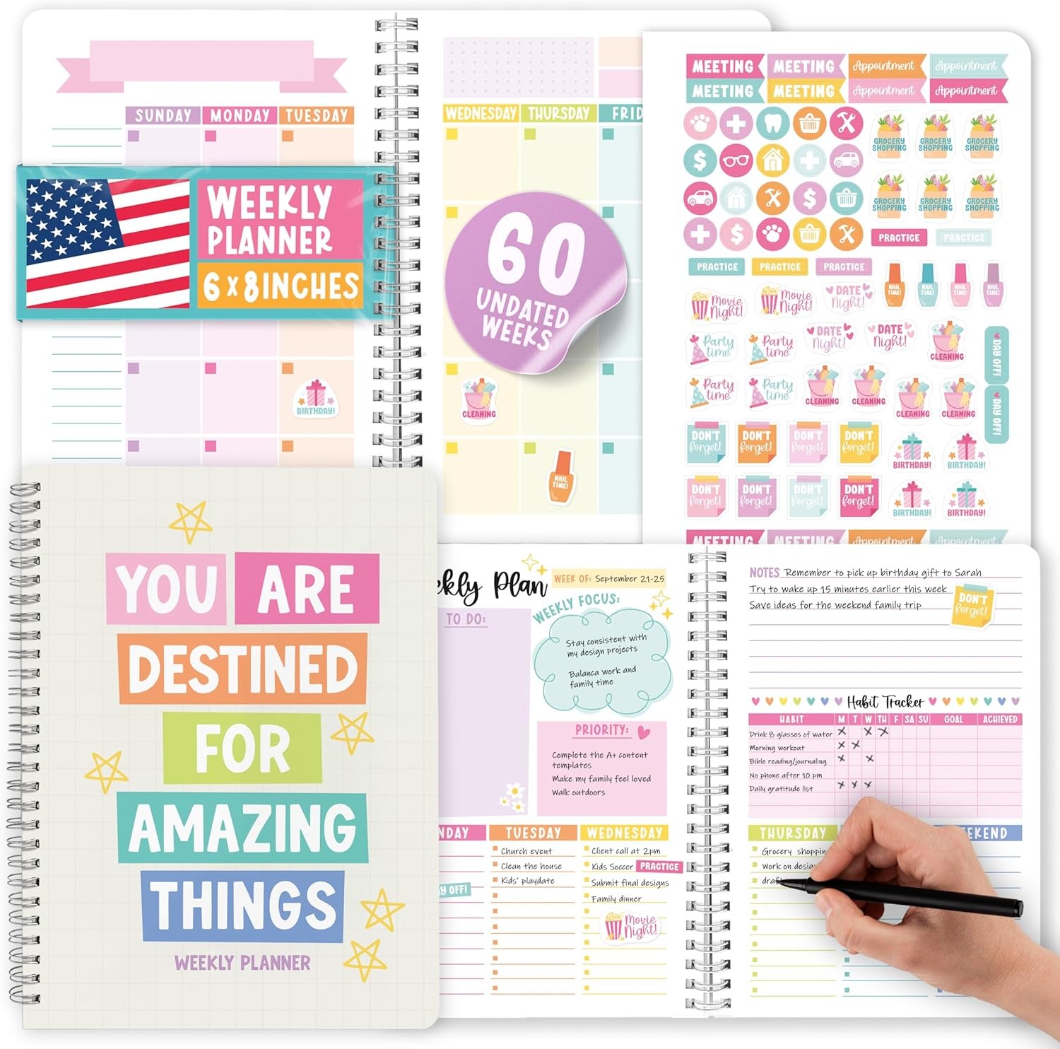 Undated Planner Weekly and Monthly – Spiral Undated Weekly Planner for Kids & Ad